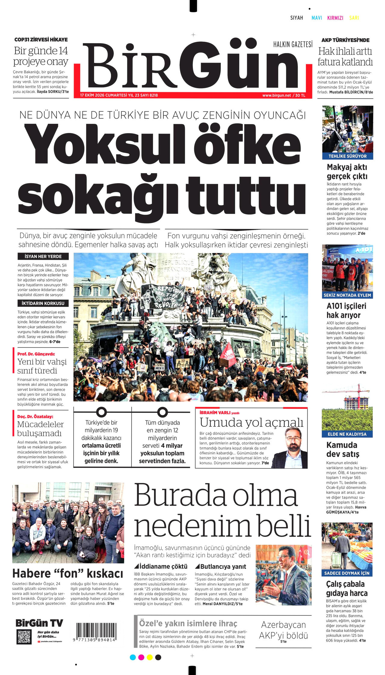 BirGün Gazetesi 18 Ekim 2026 Pazar Manşeti Büyük Boyut