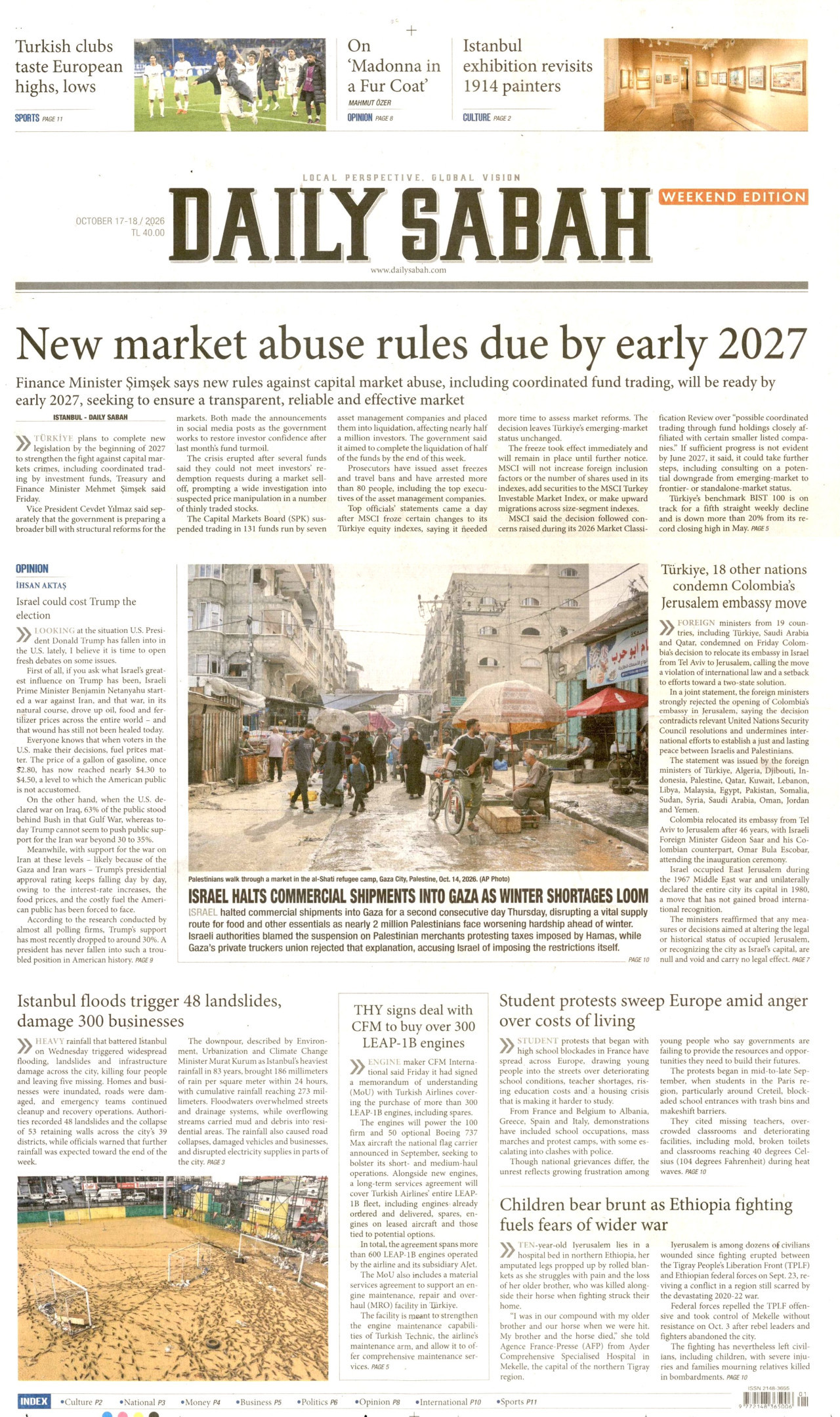 Daily Sabah Gazetesi 18 Ekim 2026 Pazar Manşeti Büyük Boyut