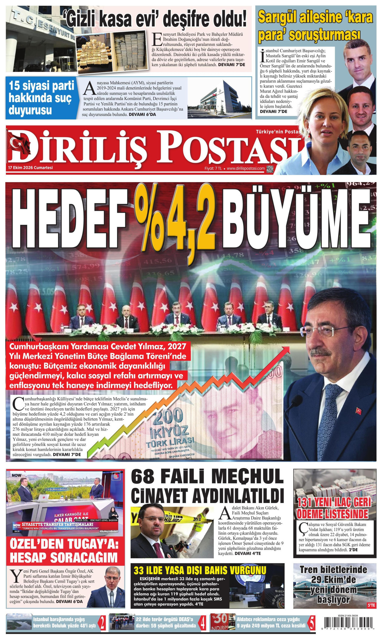 Diriliş Postası Gazetesi 18 Ekim 2026 Pazar Manşeti Büyük Boyut