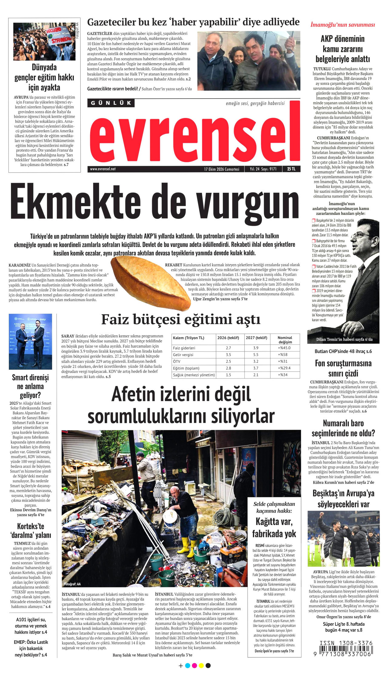 Evrensel Gazetesi 18 Ekim 2026 Pazar Manşeti Büyük Boyut