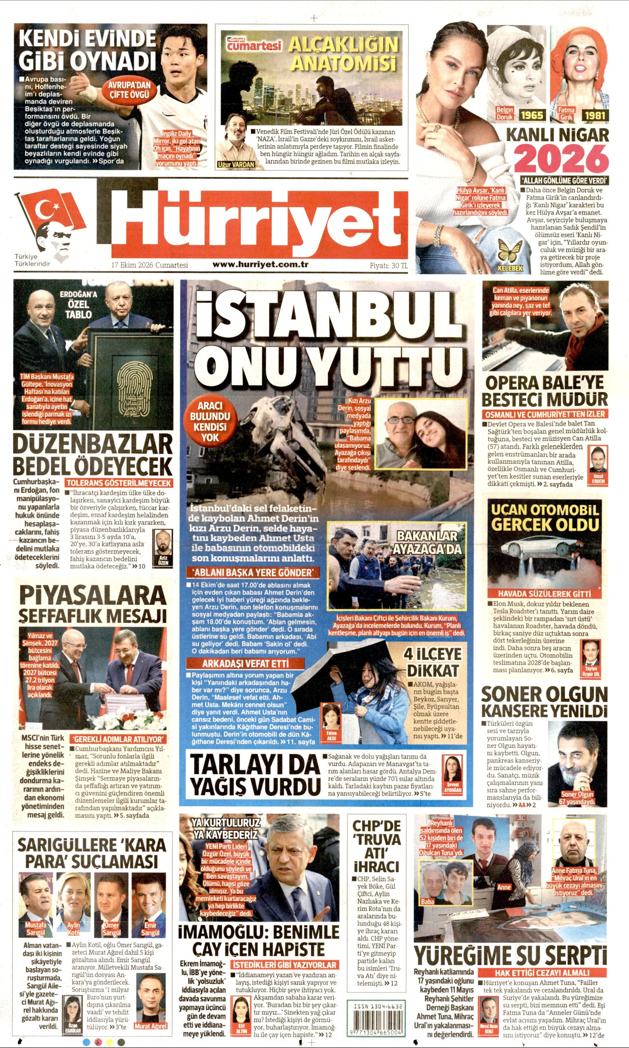 Hürriyet Gazetesi 18 Ekim 2026 Pazar Manşeti Büyük Boyut