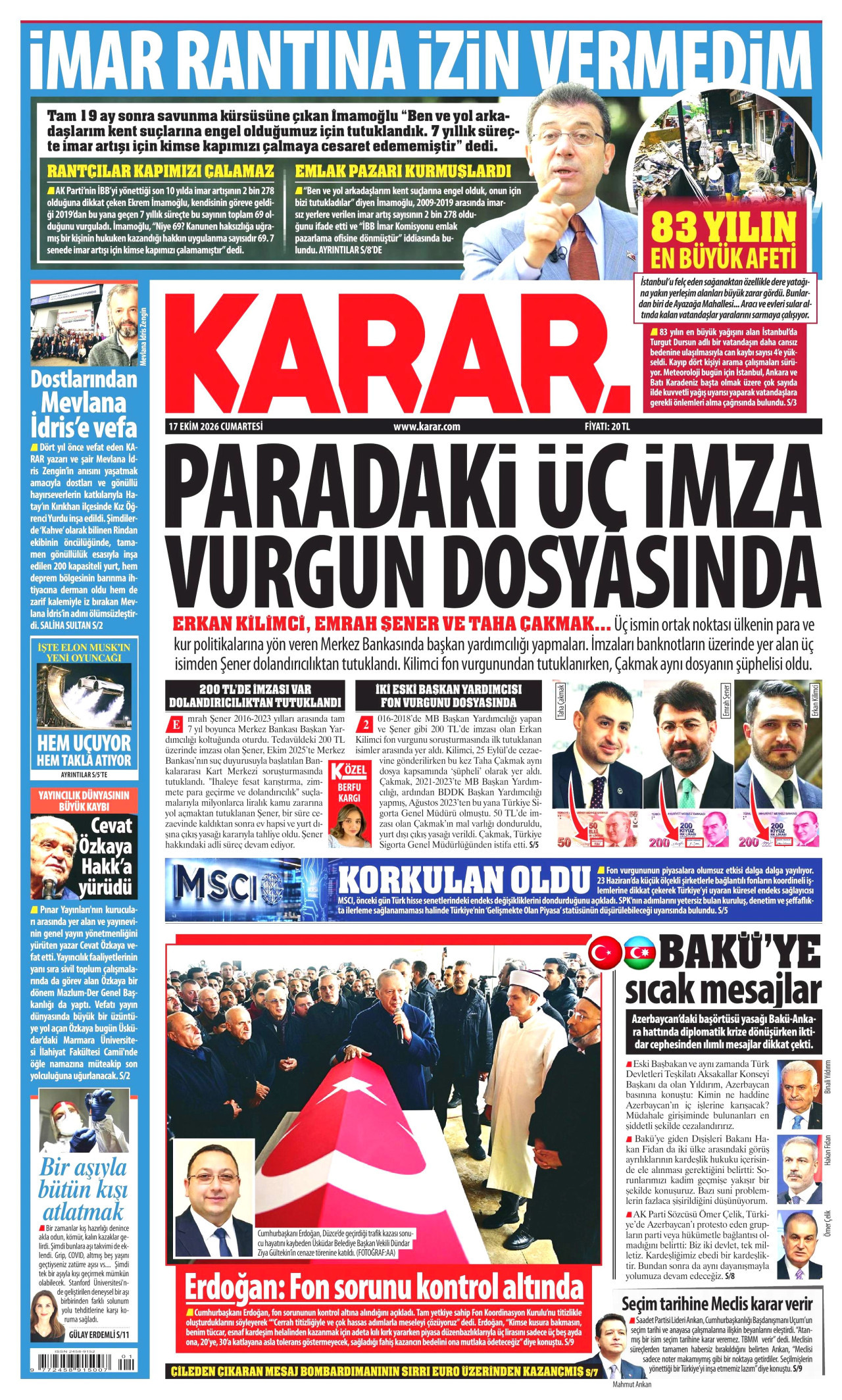 Karar Gazetesi 18 Ekim 2026 Pazar Manşeti Büyük Boyut