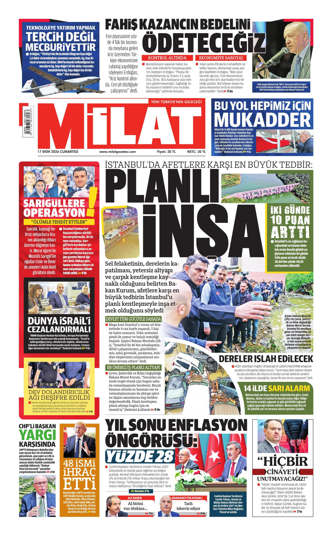 Milat Gazetesi 18 Ekim 2026 Pazar Manşeti Büyük Boyut