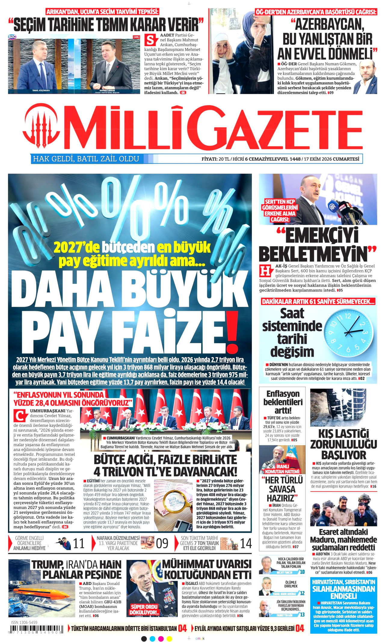 Milli Gazete Gazetesi 18 Ekim 2026 Pazar Manşeti Büyük Boyut