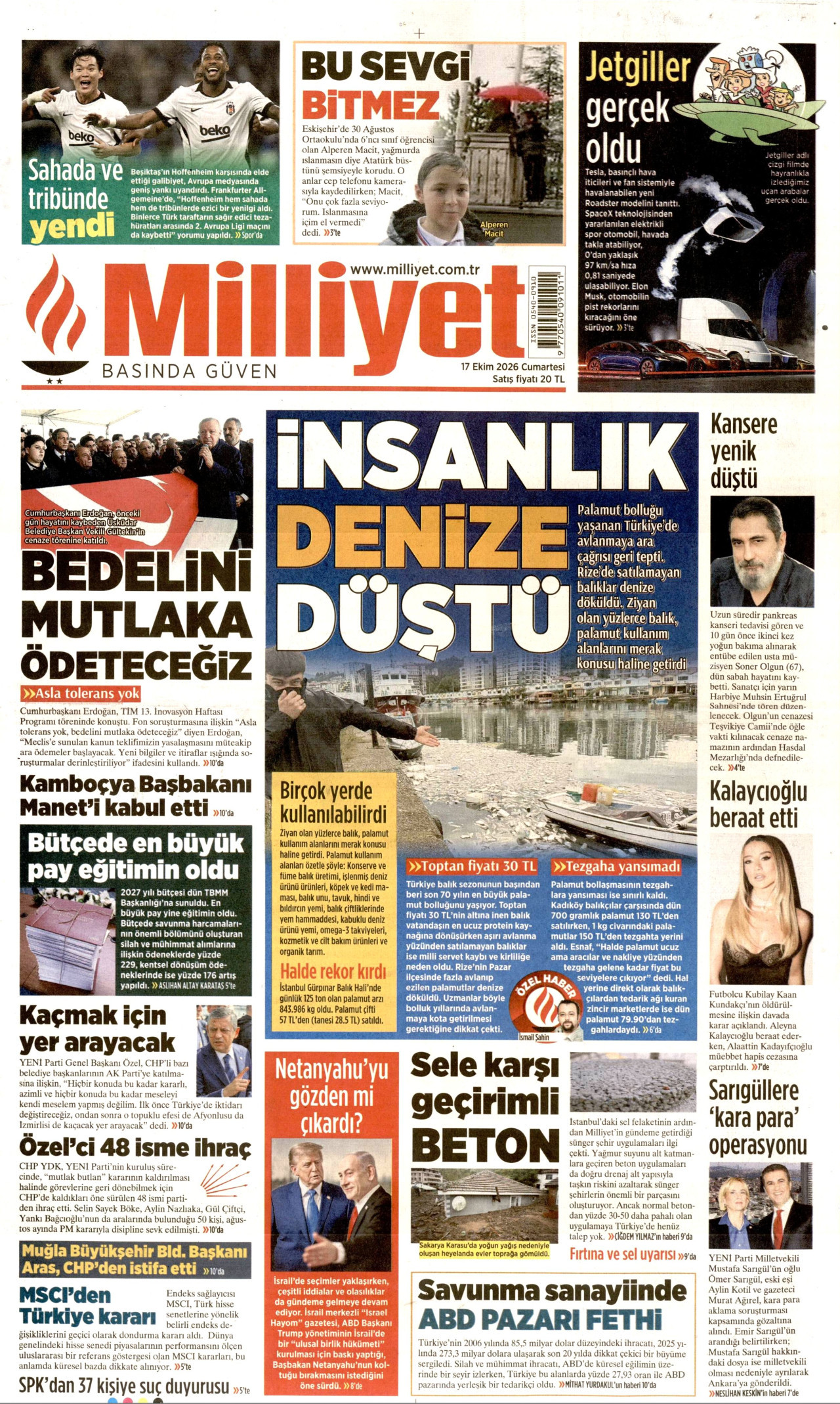 Milliyet Gazetesi 18 Ekim 2026 Pazar Manşeti Büyük Boyut