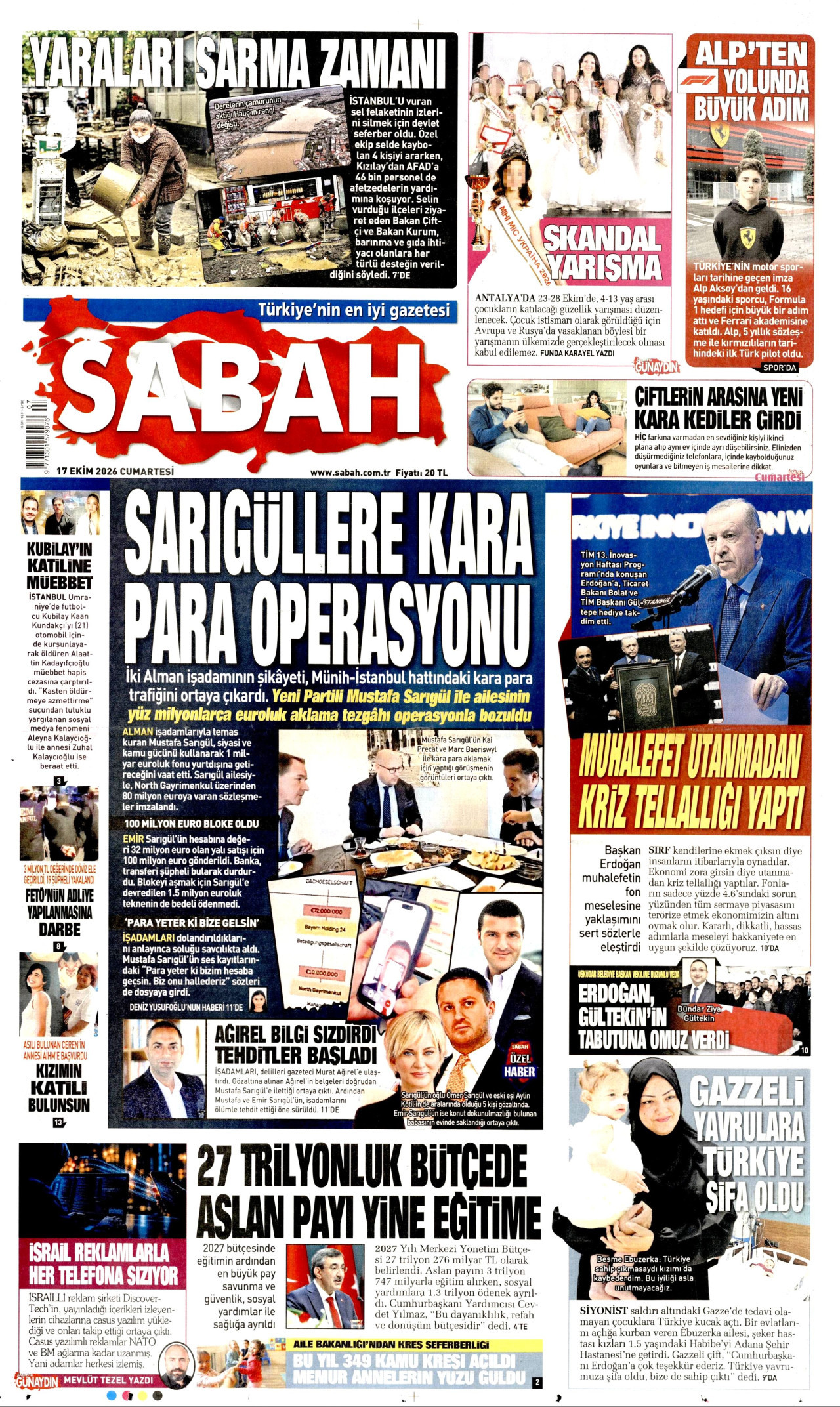 Sabah Gazetesi 18 Ekim 2026 Pazar Manşeti Büyük Boyut