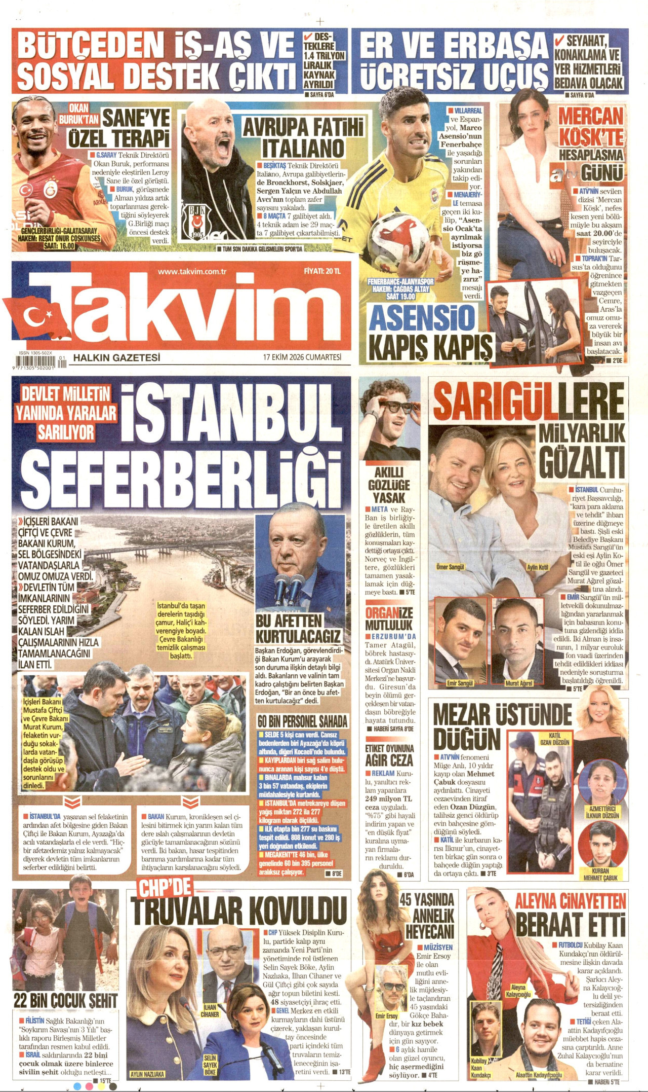 Takvim Gazetesi 18 Ekim 2026 Pazar Manşeti Büyük Boyut