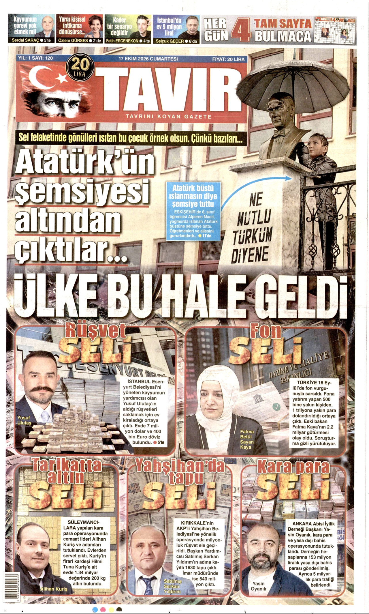 Tavır Gazetesi 18 Ekim 2026 Pazar Manşeti Büyük Boyut