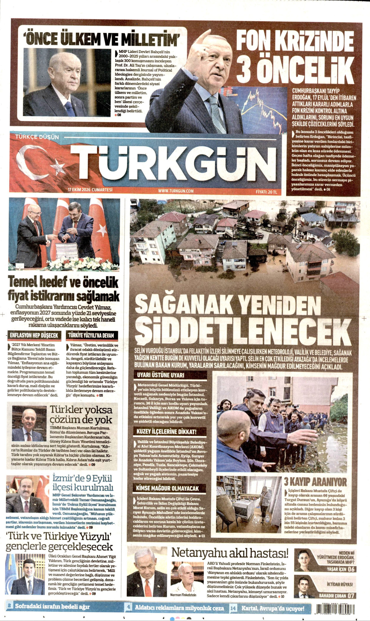 Türkgün Gazetesi 18 Ekim 2026 Pazar Manşeti Büyük Boyut