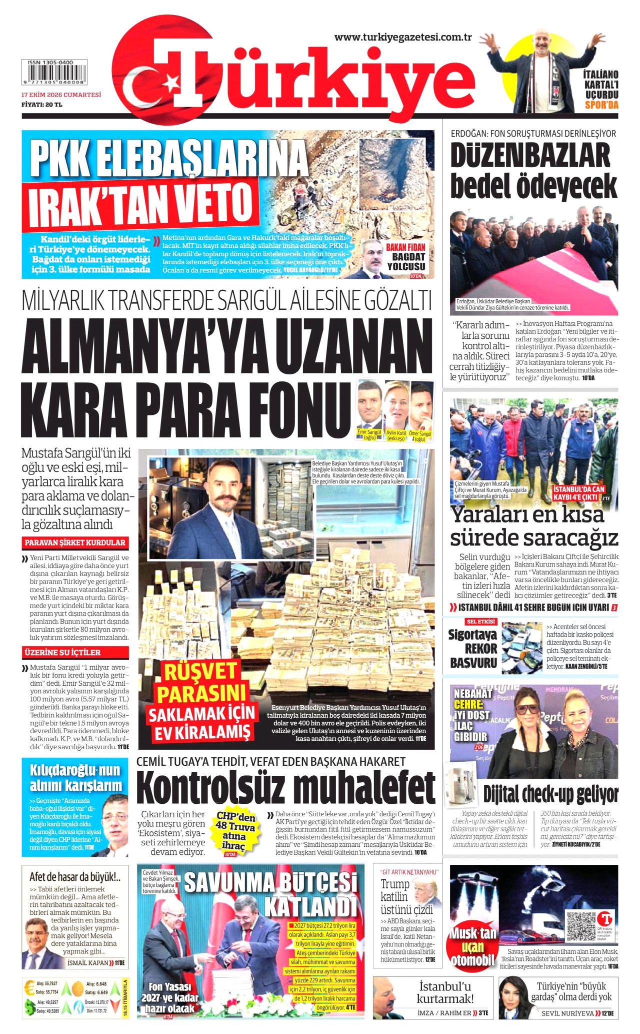 Türkiye Gazetesi 18 Ekim 2026 Pazar Manşeti Büyük Boyut
