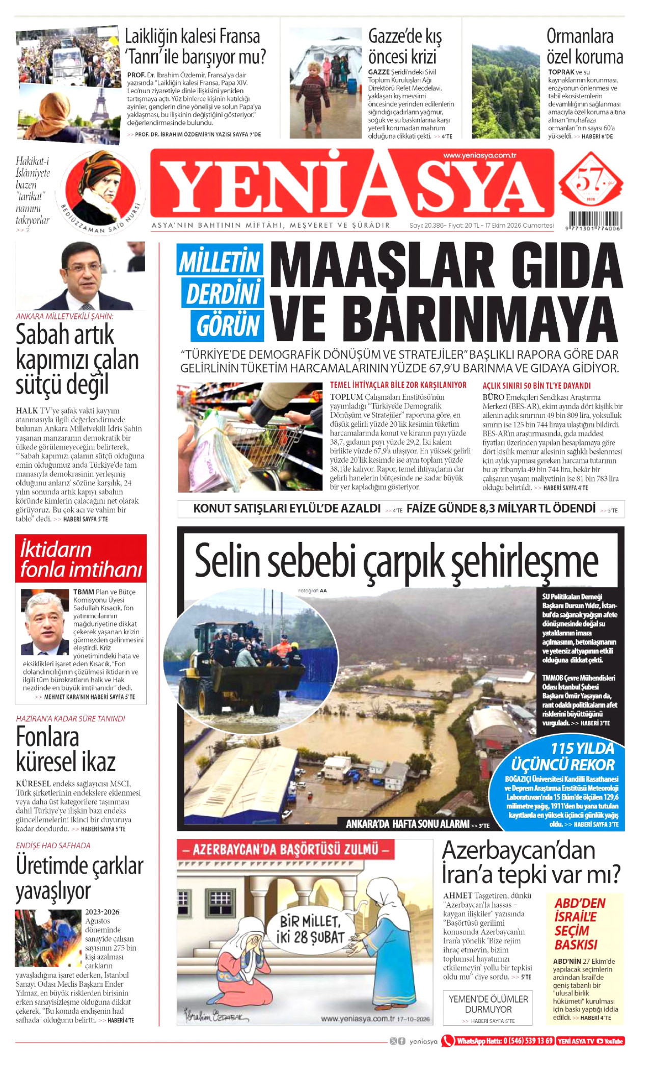 Yeni Asya Gazetesi 18 Ekim 2026 Pazar Manşeti Büyük Boyut