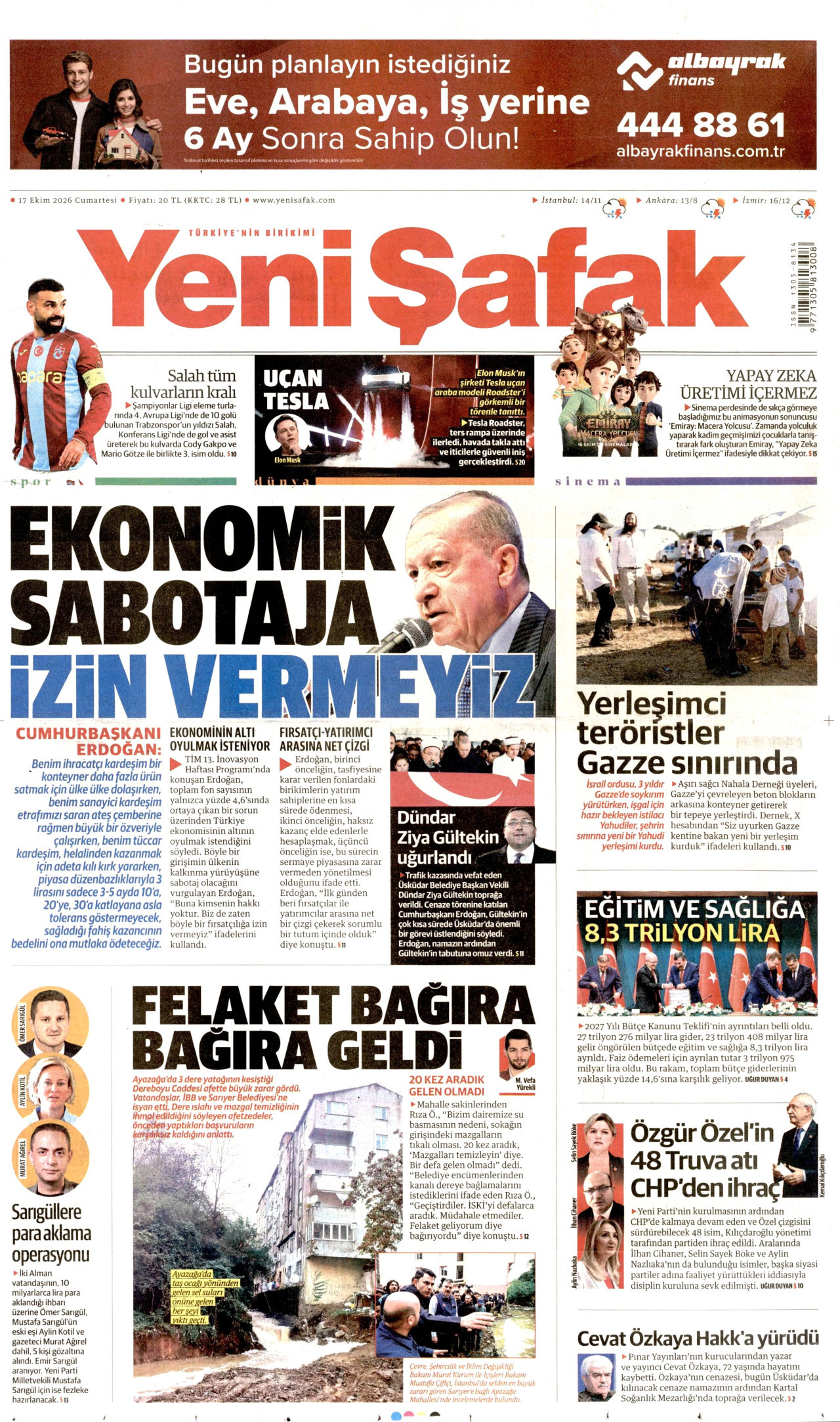 Yeni Şafak Gazetesi 18 Ekim 2026 Pazar Manşeti Büyük Boyut