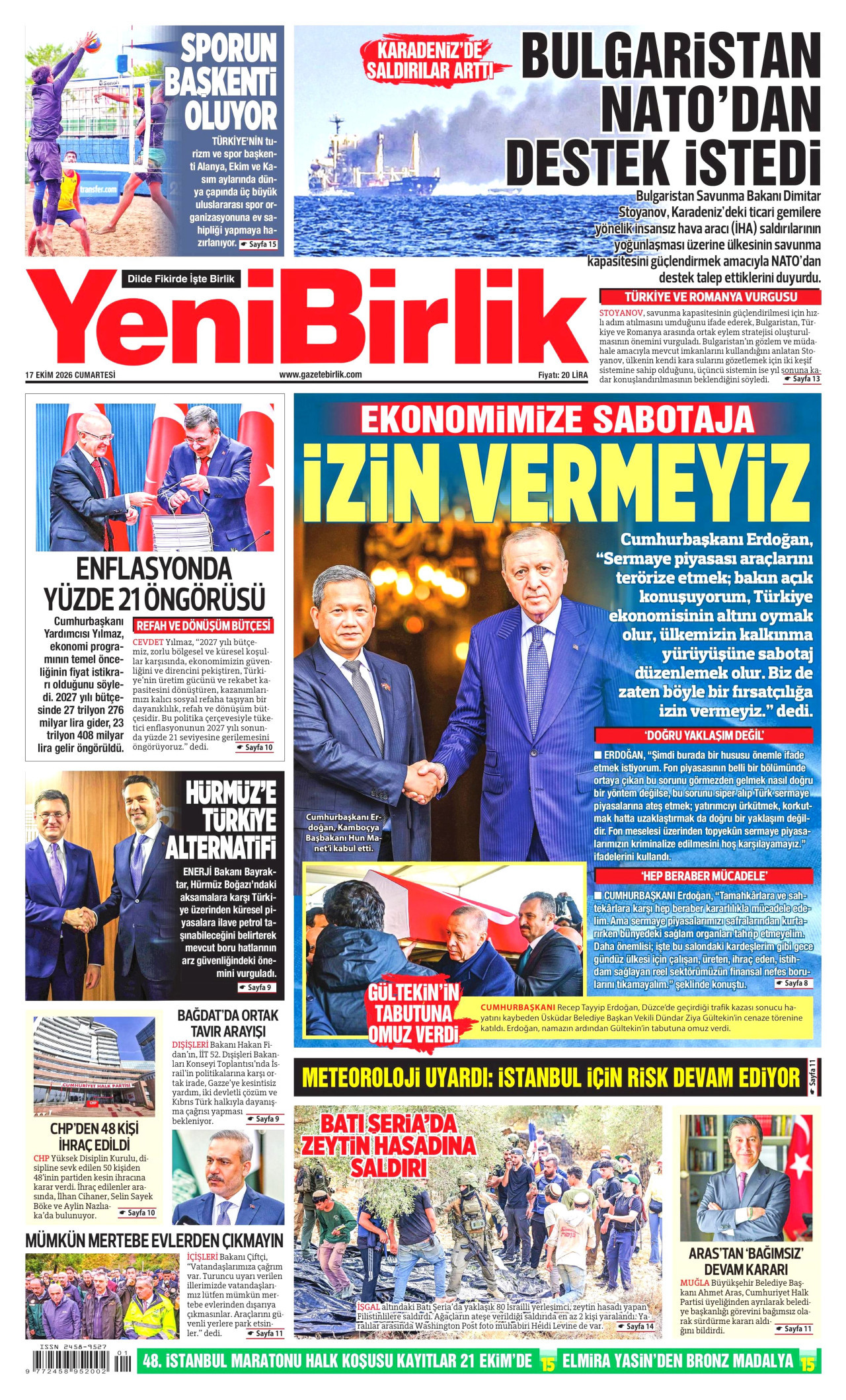 YeniBirlik Gazetesi 18 Ekim 2026 Pazar Manşeti Büyük Boyut