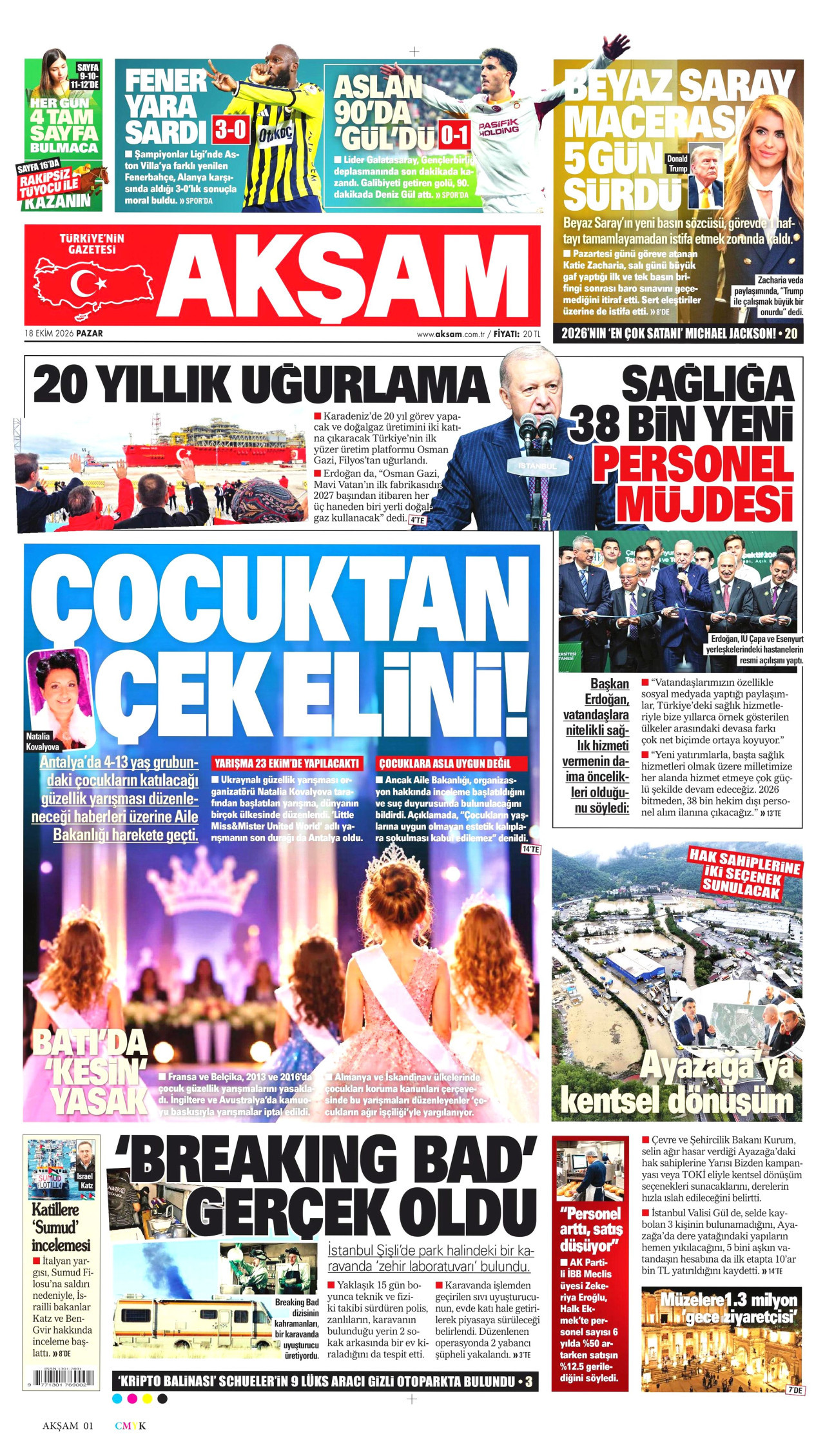 Akşam Gazetesi 19 Ekim 2026 Pazartesi Manşeti Büyük Boyut