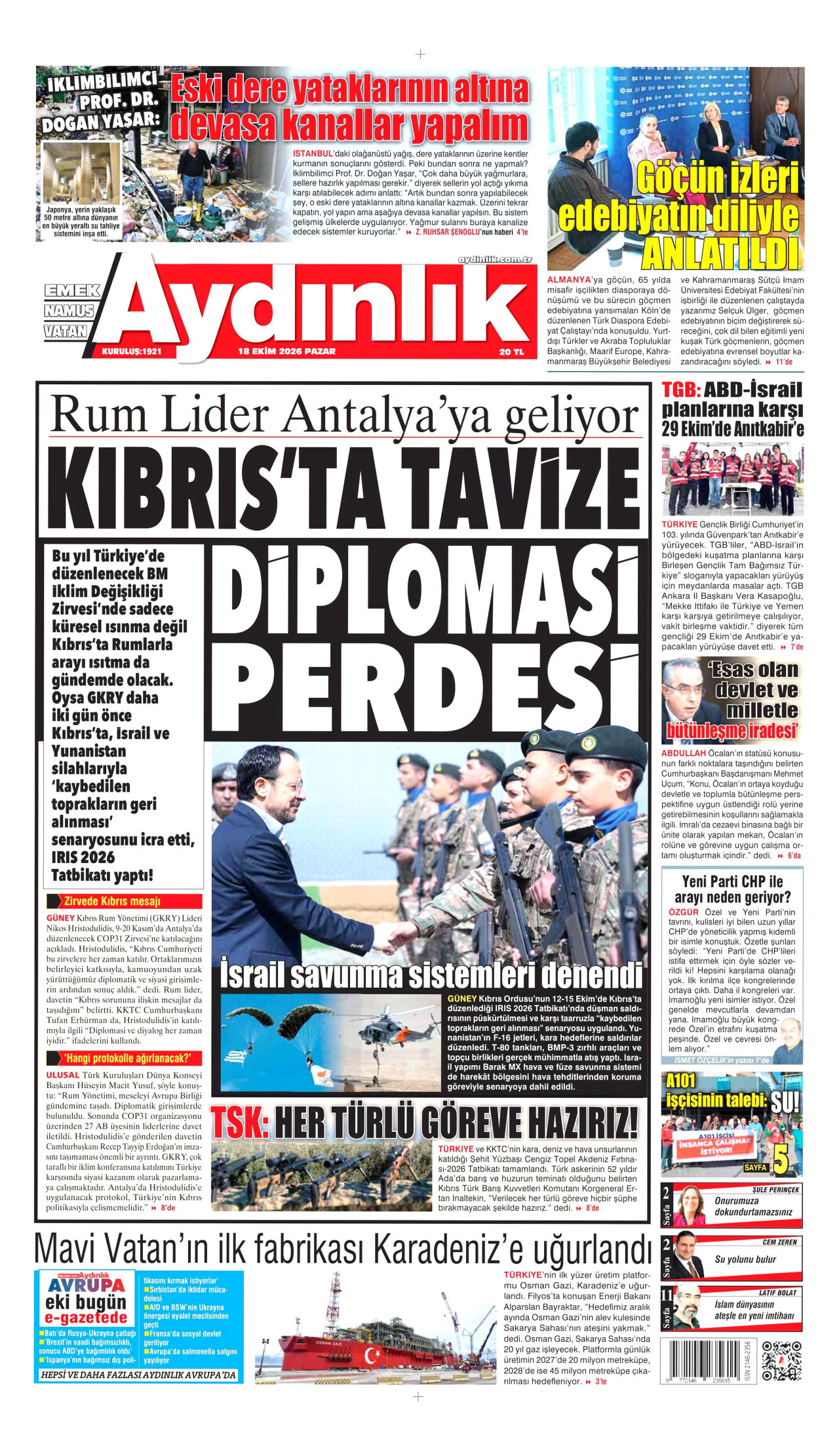 Aydınlık Gazetesi 19 Ekim 2026 Pazartesi Manşeti Büyük Boyut