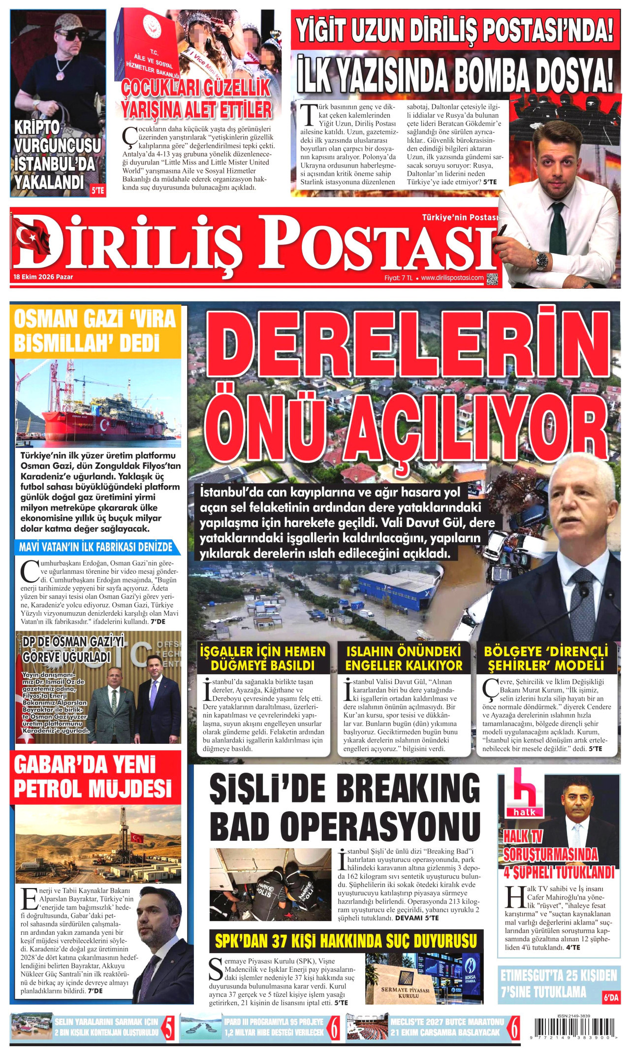Diriliş Postası Gazetesi 19 Ekim 2026 Pazartesi Manşeti Büyük Boyut