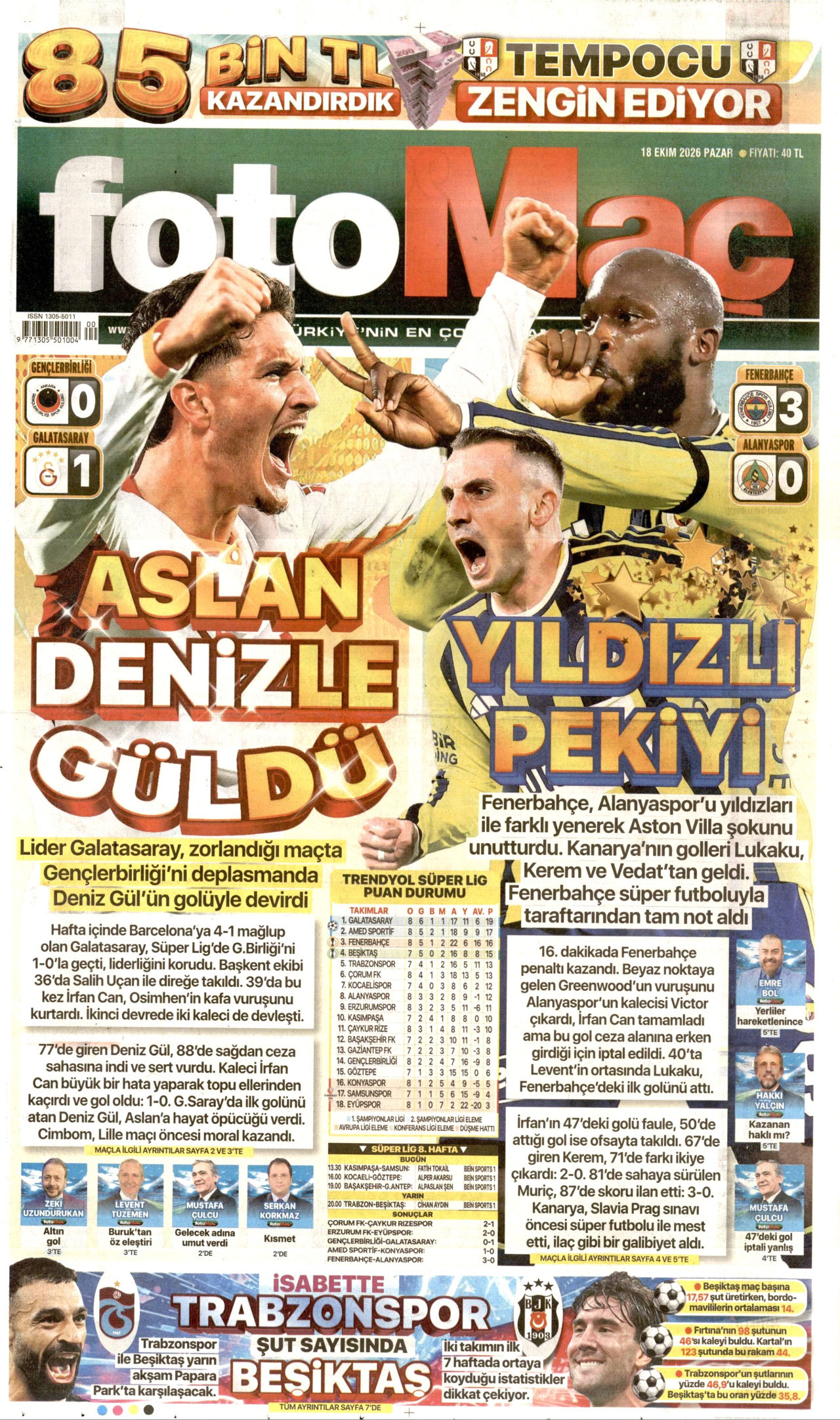 Fotomaç Gazetesi 19 Ekim 2026 Pazartesi Manşeti Büyük Boyut