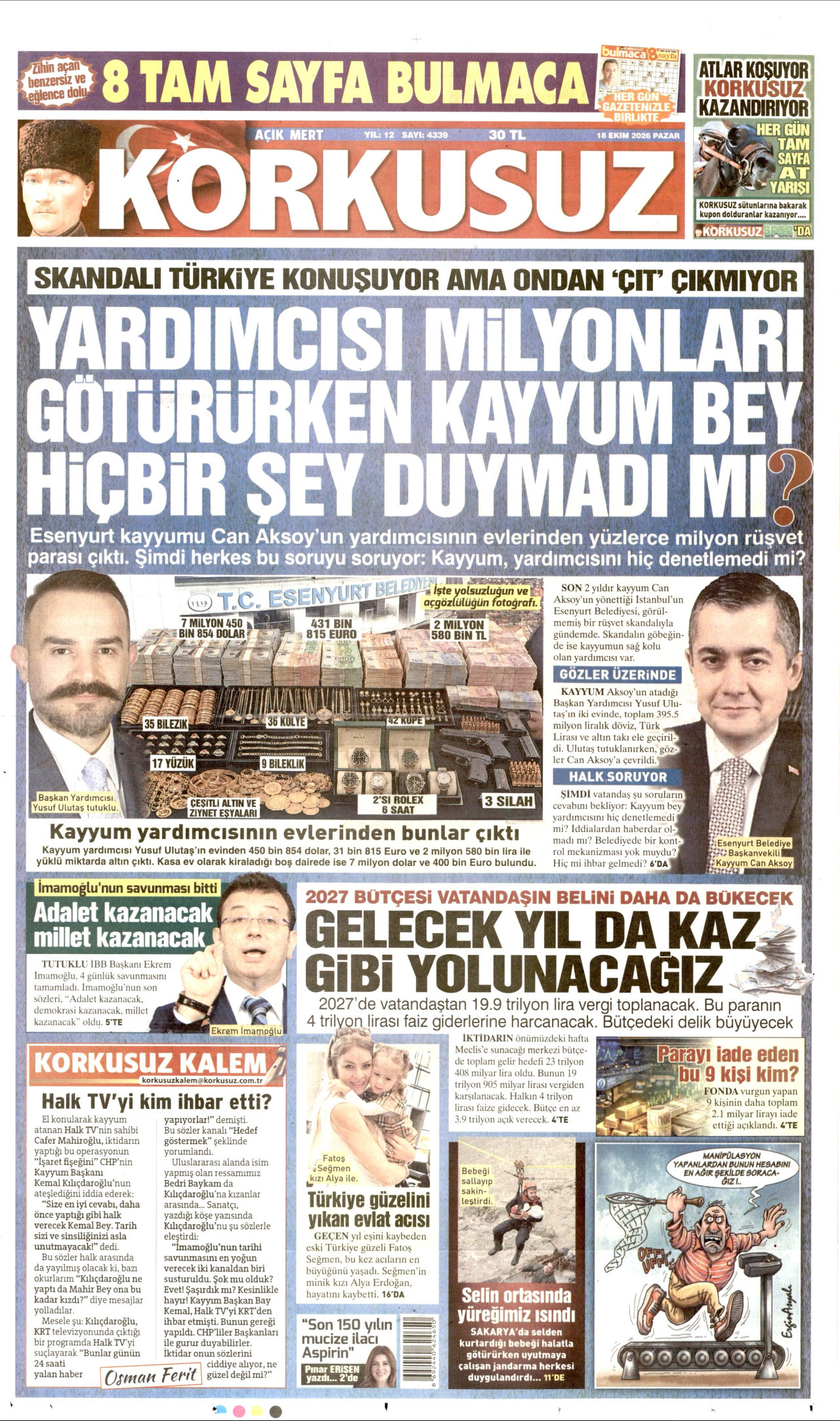Korkusuz Gazetesi 19 Ekim 2026 Pazartesi Manşeti Büyük Boyut