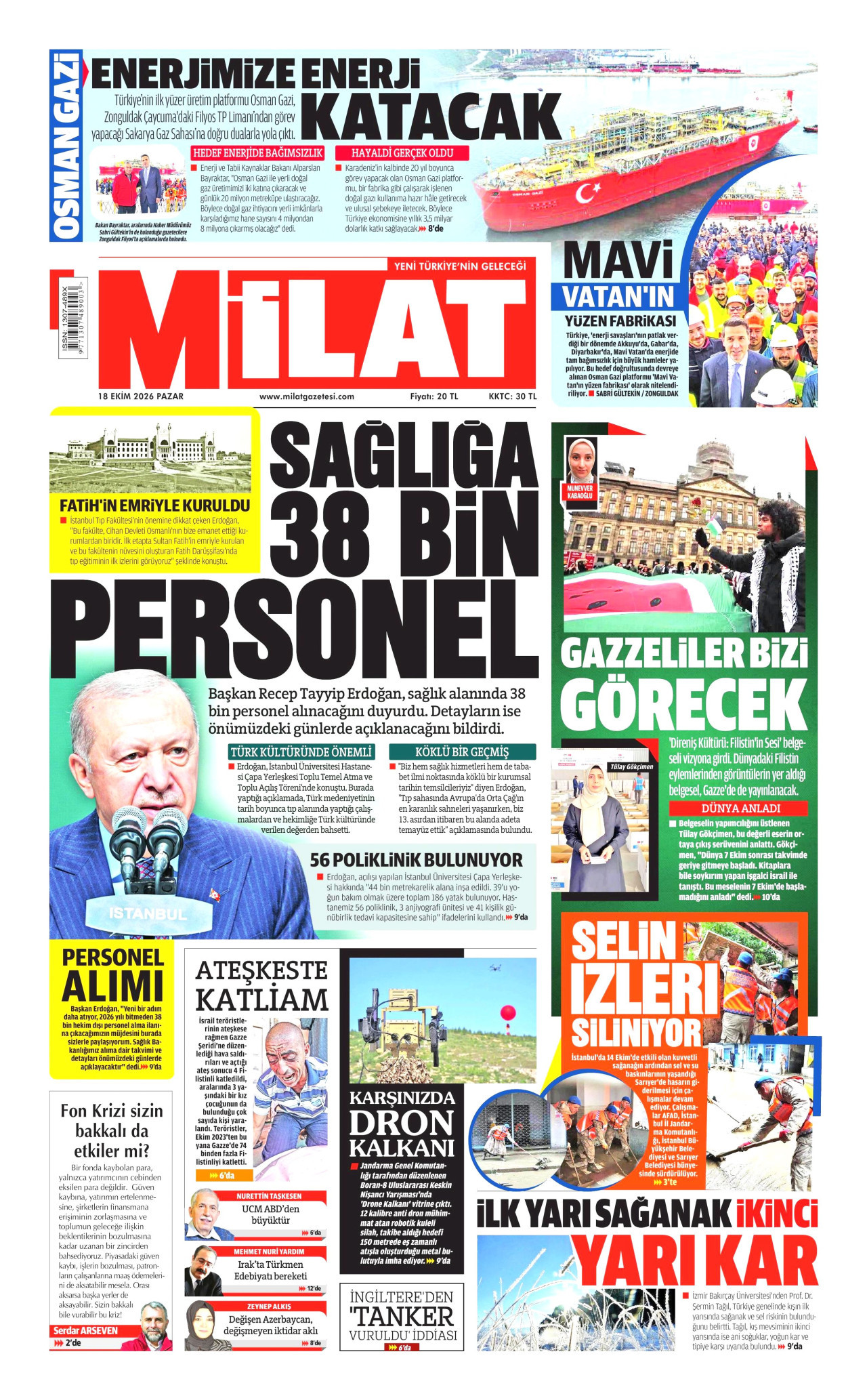 Milat Gazetesi 19 Ekim 2026 Pazartesi Manşeti Büyük Boyut