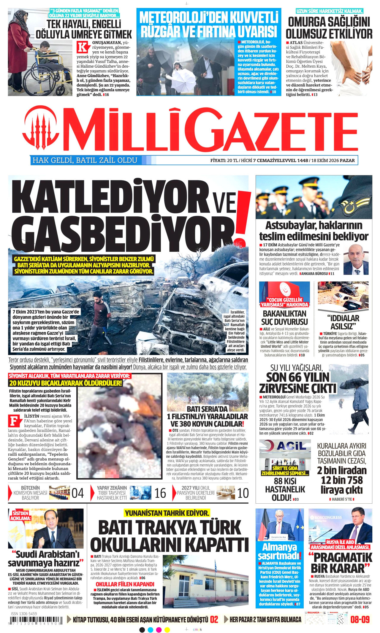 Milli Gazete Gazetesi 19 Ekim 2026 Pazartesi Manşeti Büyük Boyut
