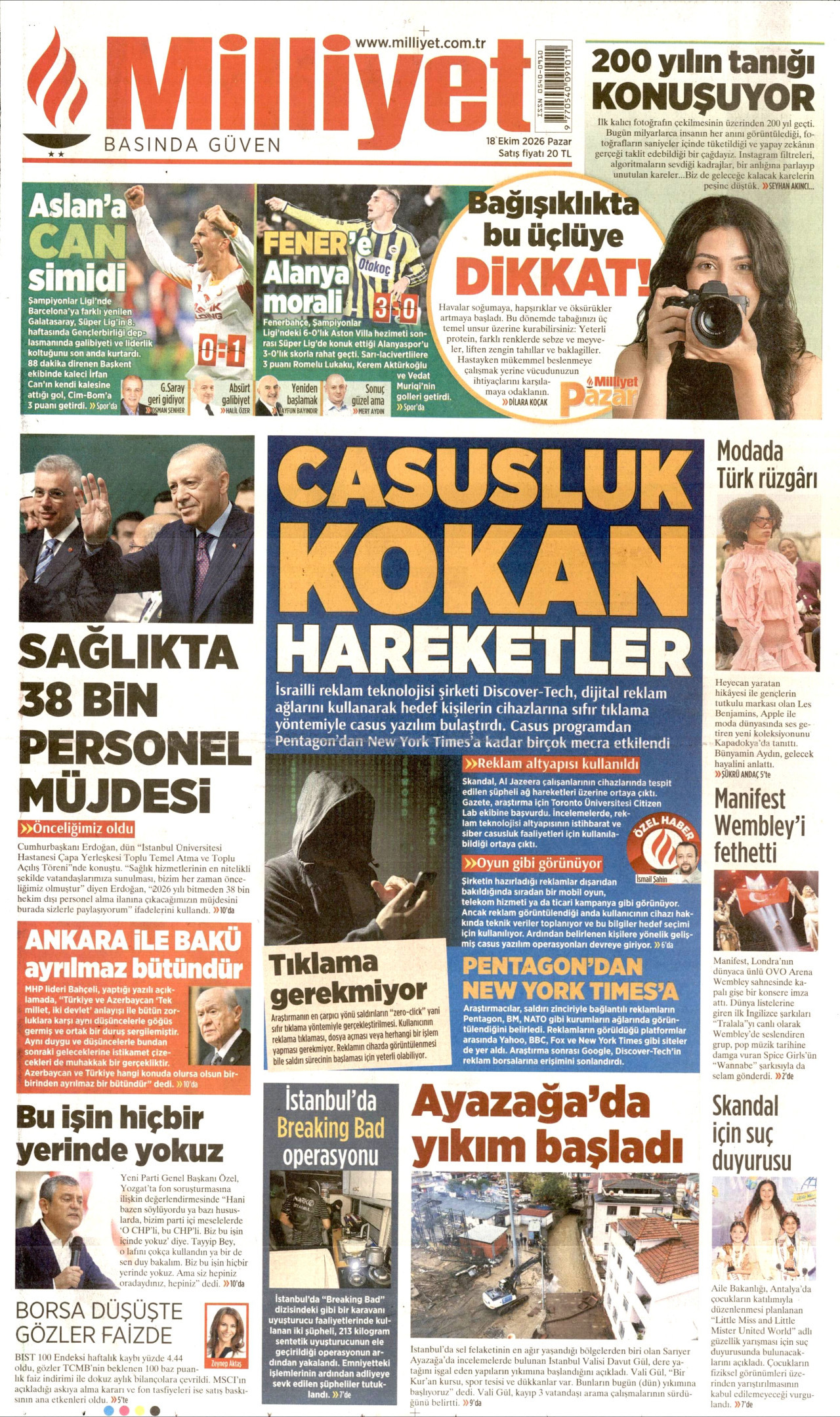 Milliyet Gazetesi 19 Ekim 2026 Pazartesi Manşeti Büyük Boyut
