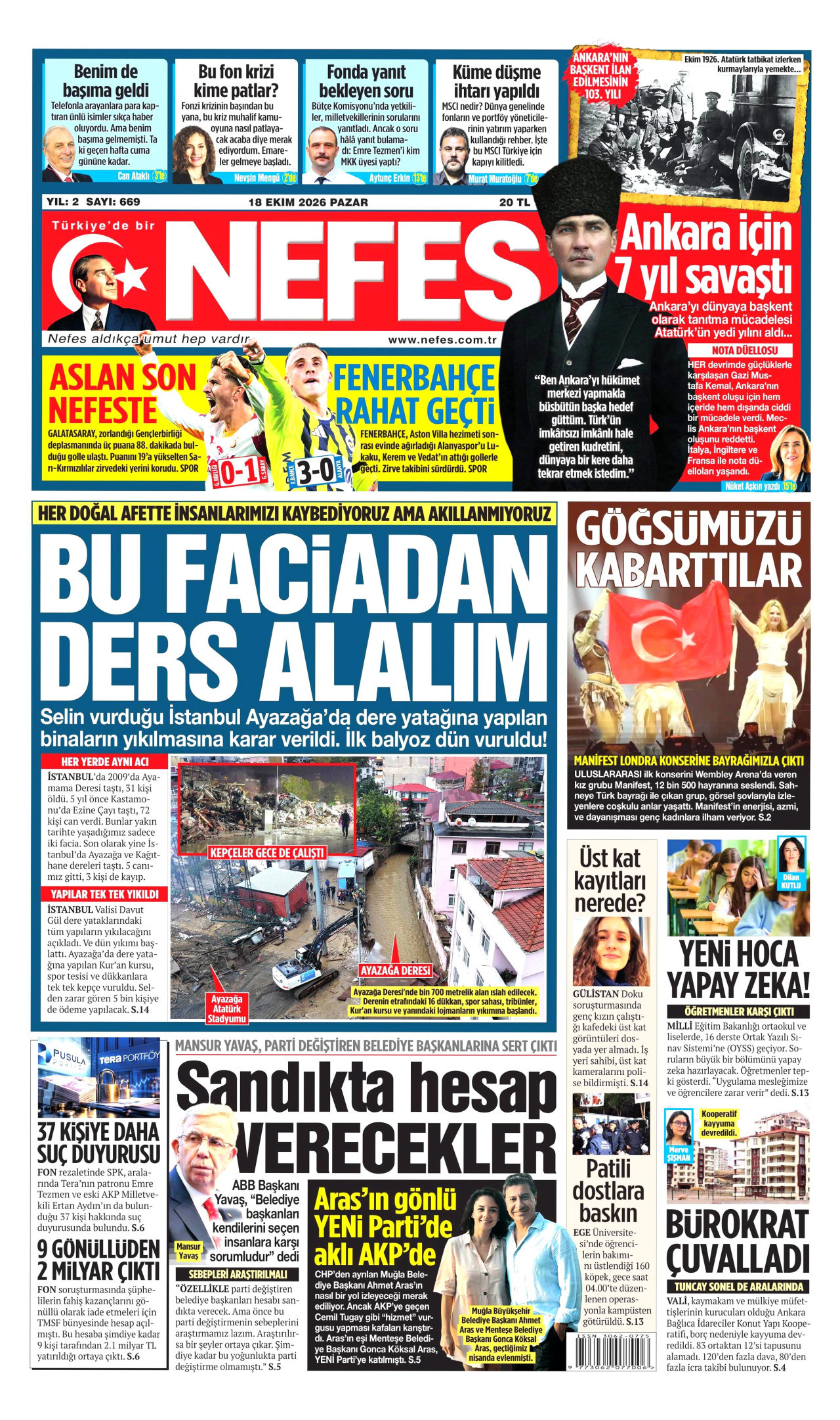 Nefes Gazetesi 19 Ekim 2026 Pazartesi Manşeti Büyük Boyut