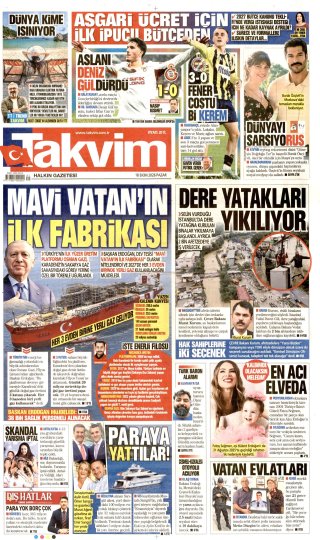 Takvim Gazetesi 19 Ekim 2026 Manşeti