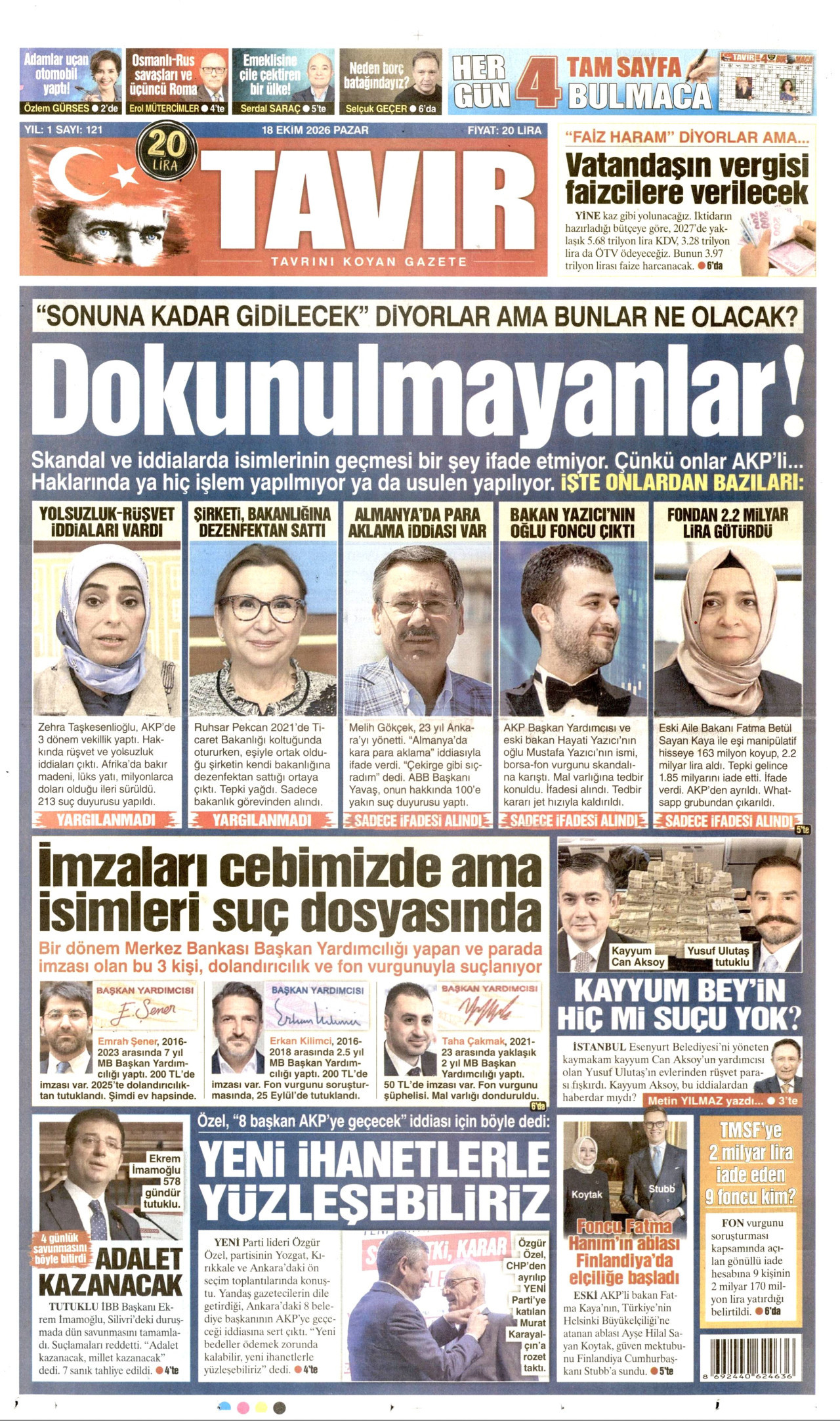 Tavır Gazetesi 19 Ekim 2026 Pazartesi Manşeti Büyük Boyut