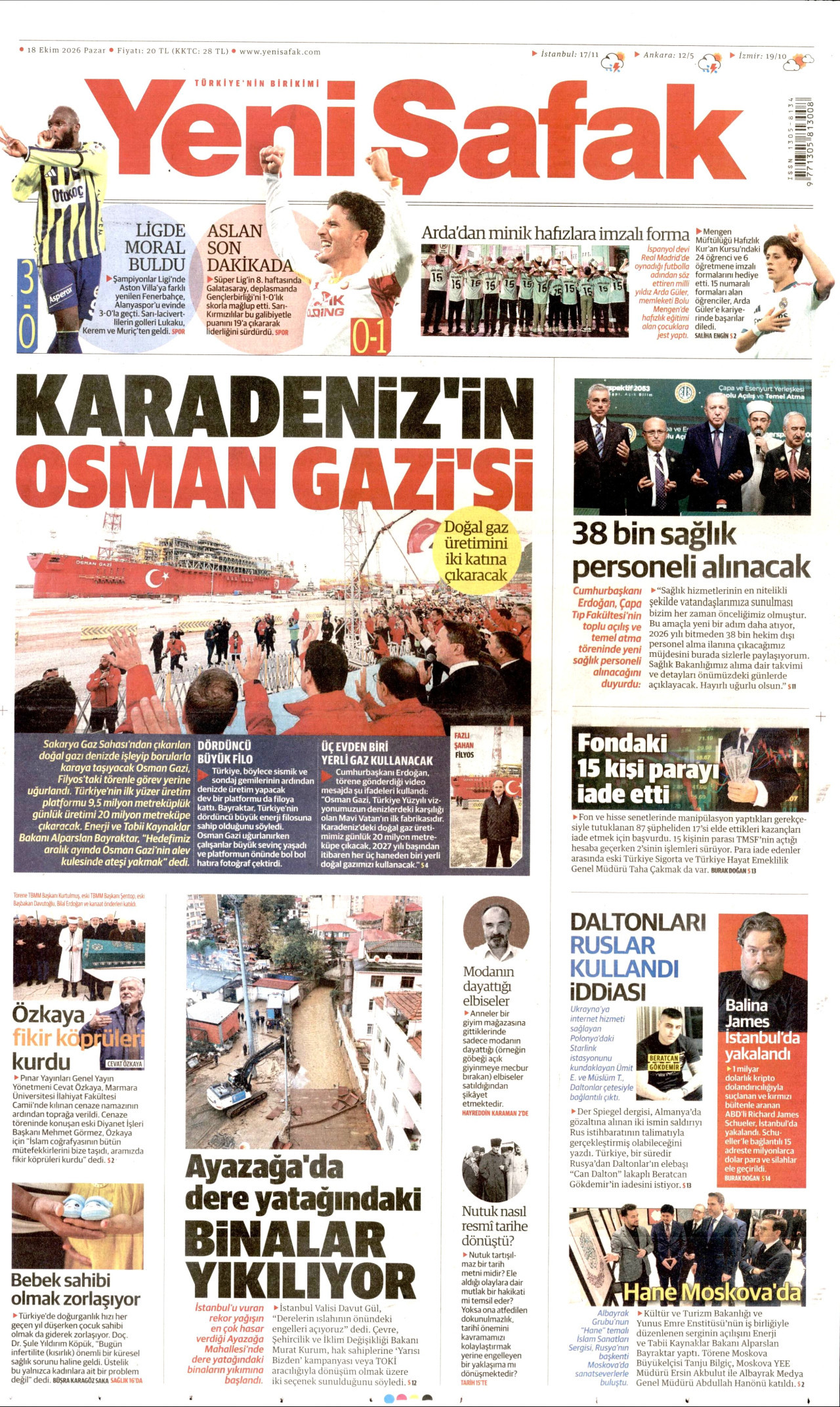 Yeni Şafak Gazetesi 19 Ekim 2026 Pazartesi Manşeti Büyük Boyut
