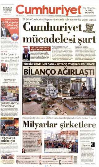 Cumhuriyet Gazetesi 20 Ekim 2026 Manşeti