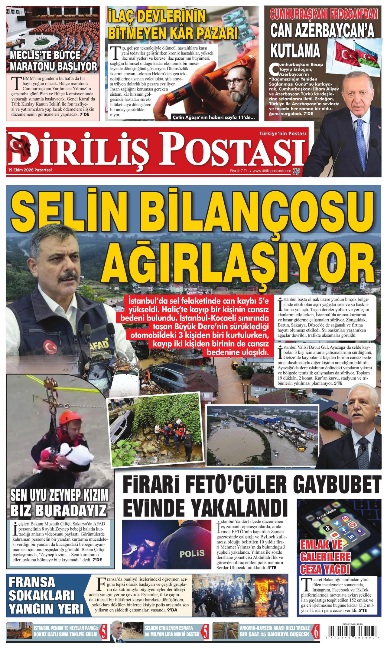Diriliş Postası Gazetesi 20 Ekim 2026 Salı Manşeti Büyük Boyut