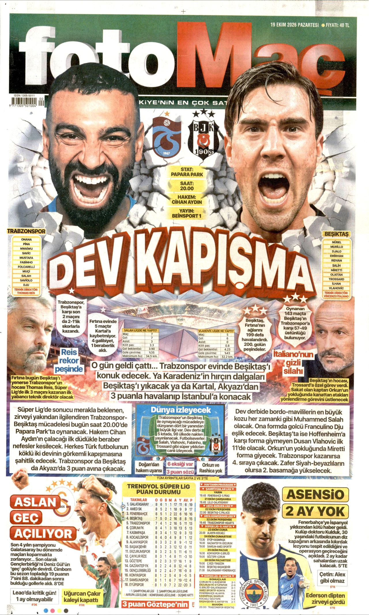 Fotomaç Gazetesi 20 Ekim 2026 Salı Manşeti Büyük Boyut