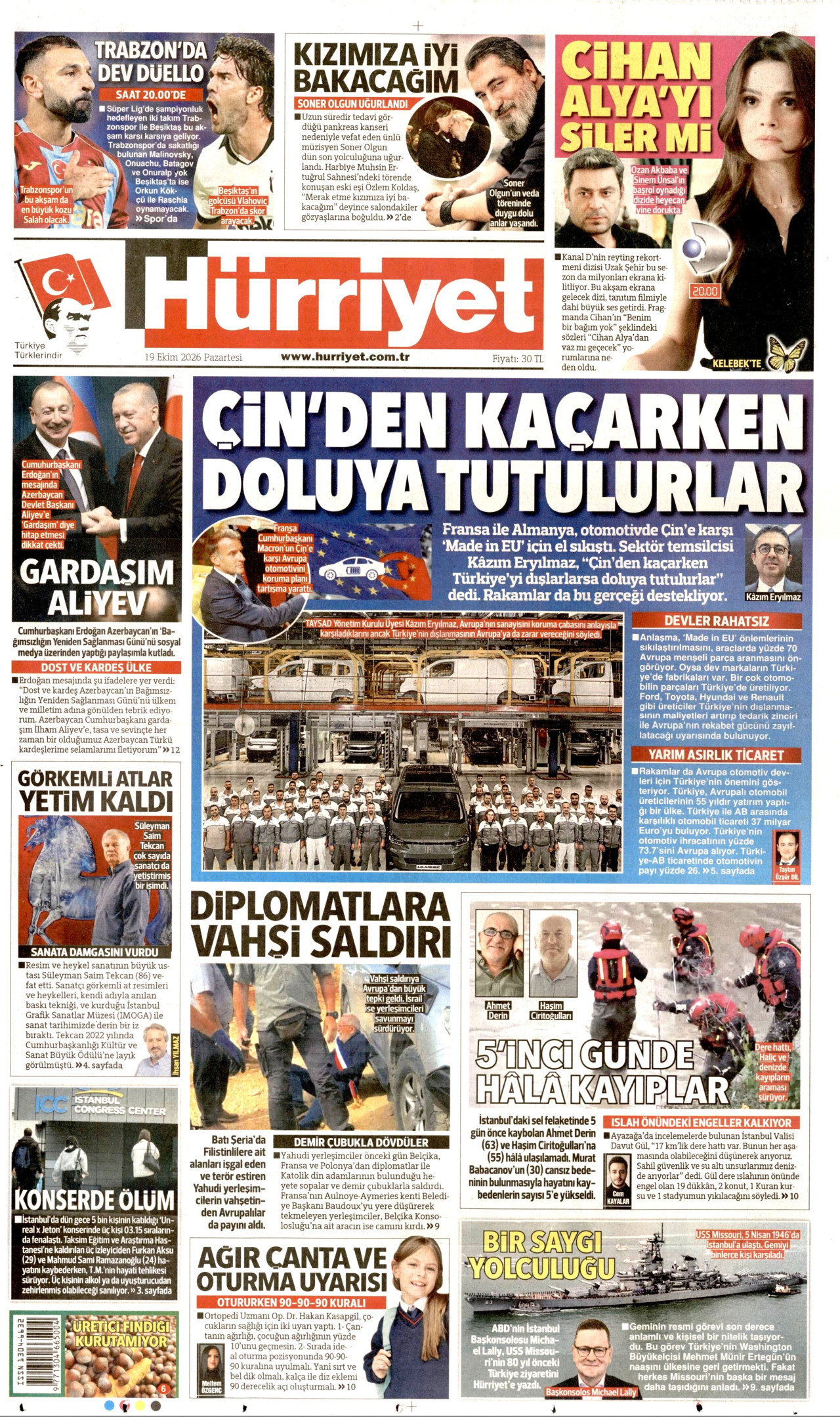 Hürriyet Gazetesi 20 Ekim 2026 Salı Manşeti Büyük Boyut