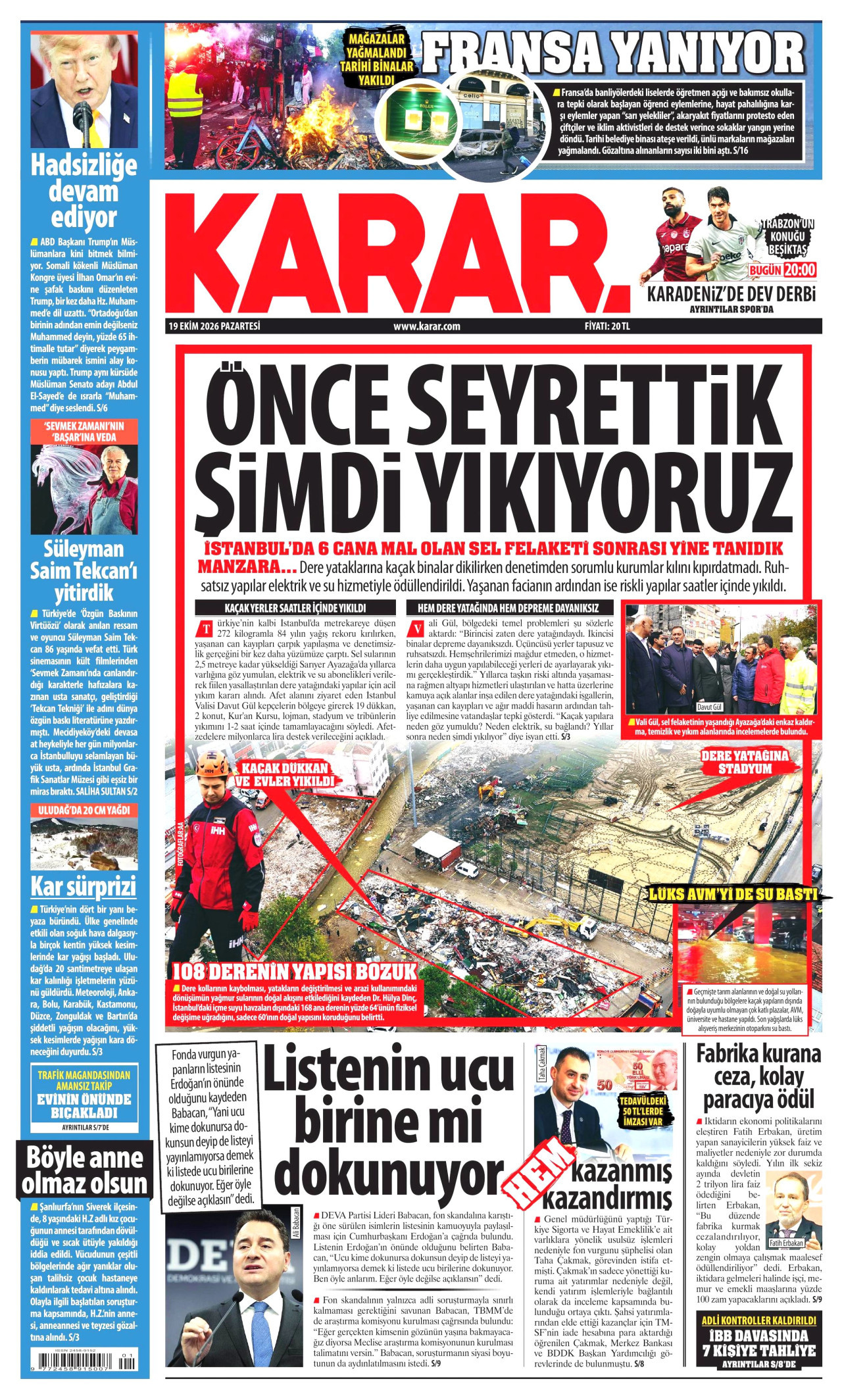 Karar Gazetesi 20 Ekim 2026 Salı Manşeti Büyük Boyut