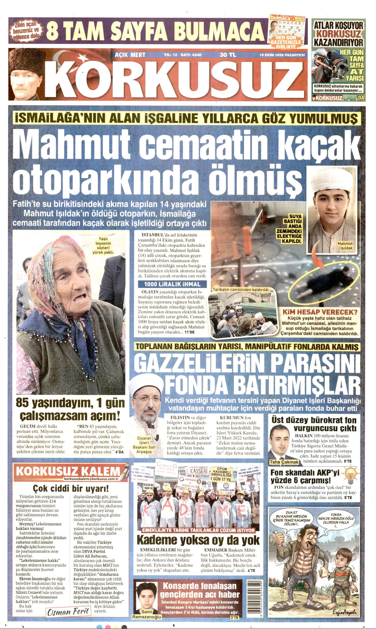 Korkusuz Gazetesi 20 Ekim 2026 Salı Manşeti Büyük Boyut