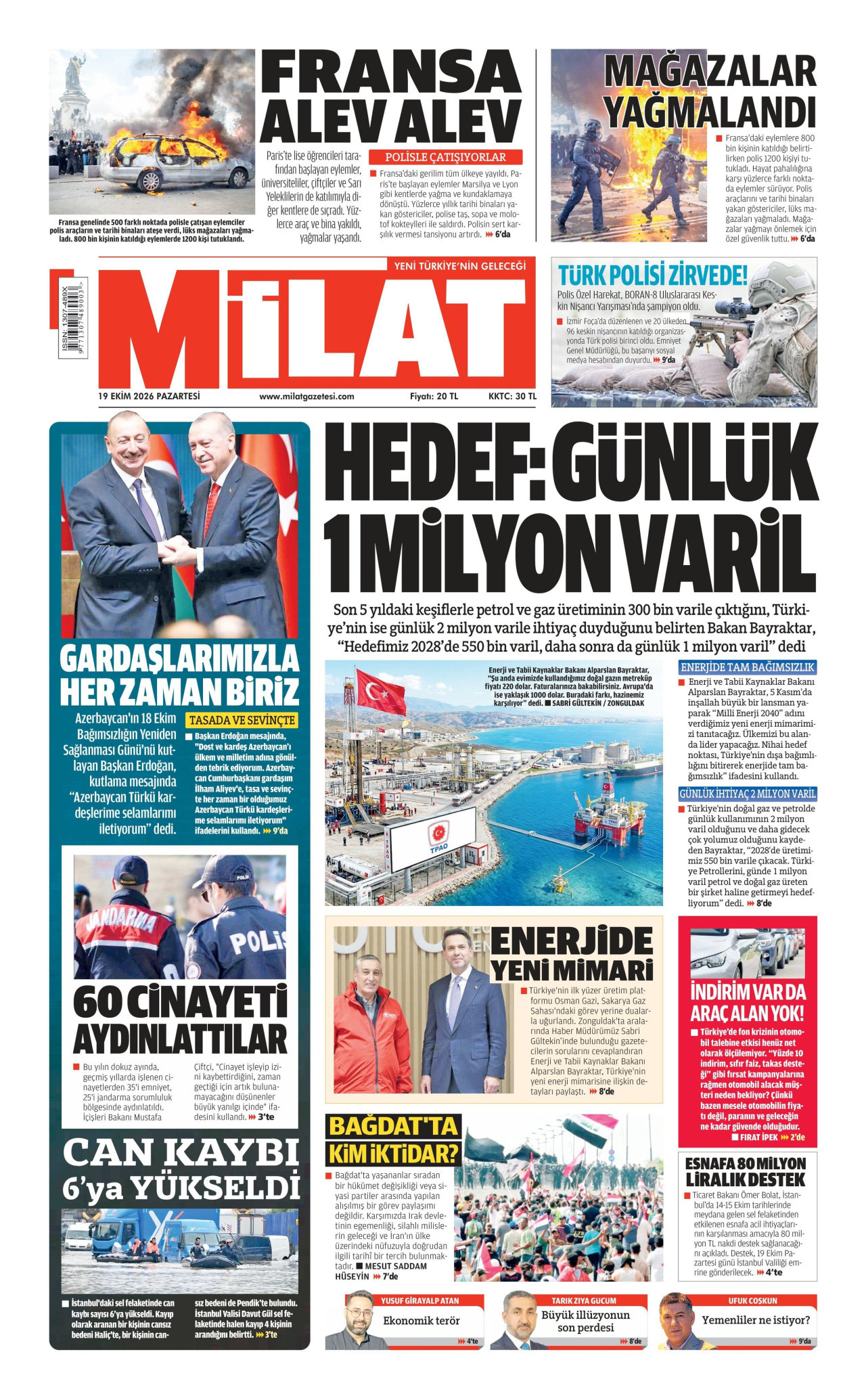 Milat Gazetesi 20 Ekim 2026 Salı Manşeti Büyük Boyut