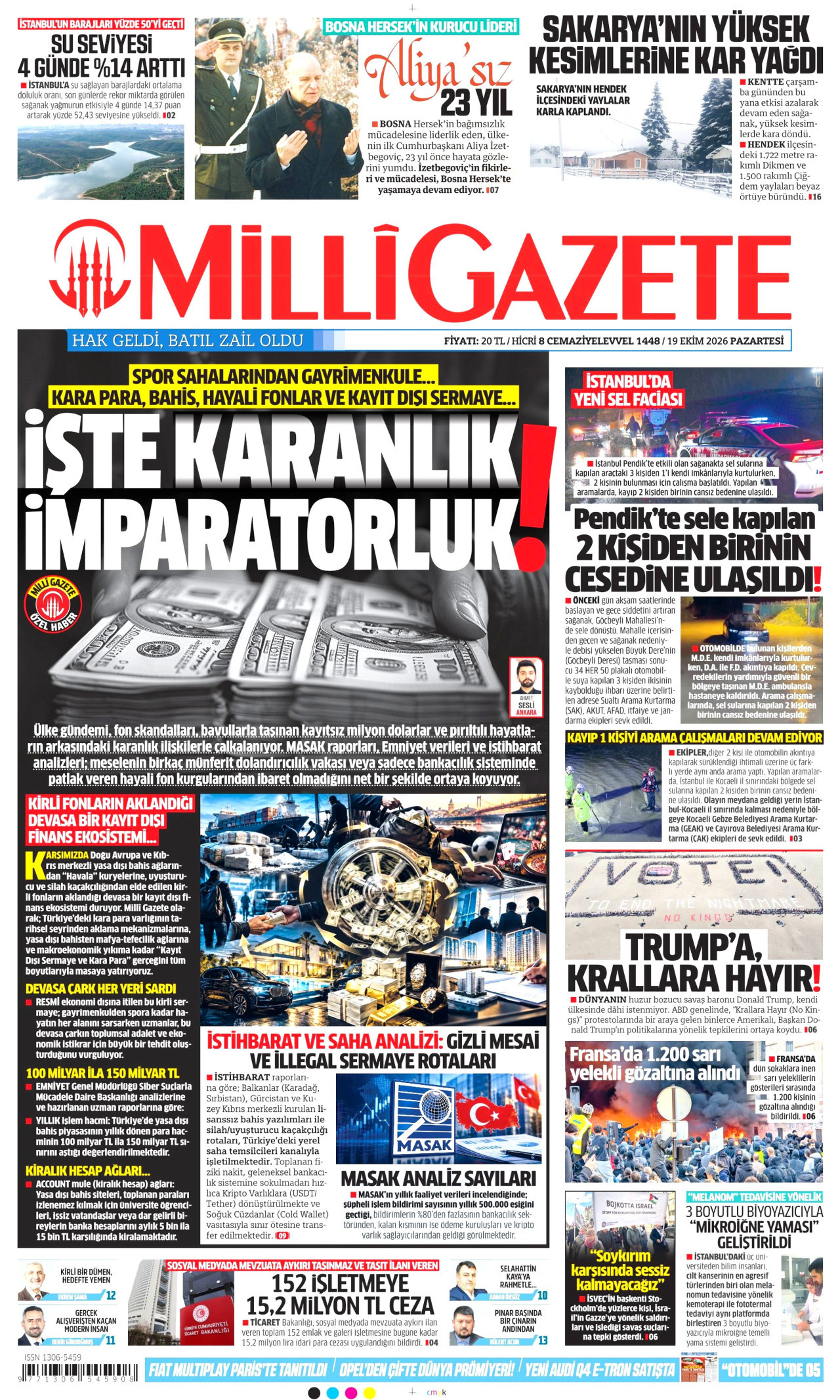 Milli Gazete Gazetesi 20 Ekim 2026 Salı Manşeti Büyük Boyut