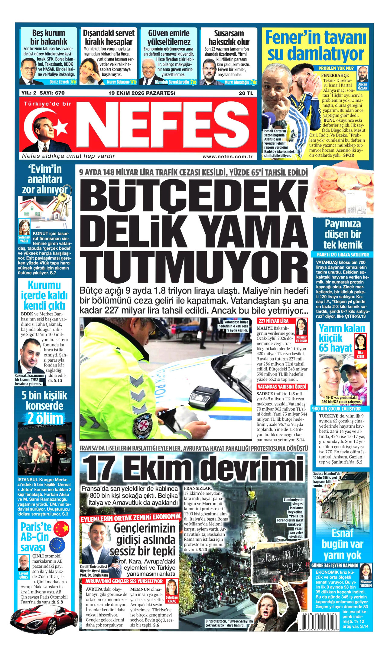 Nefes Gazetesi 20 Ekim 2026 Salı Manşeti Büyük Boyut