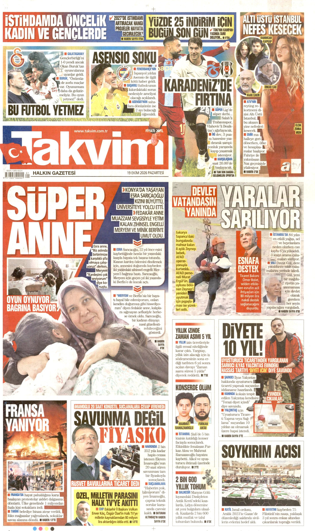 Takvim Gazetesi 20 Ekim 2026 Salı Manşeti Büyük Boyut