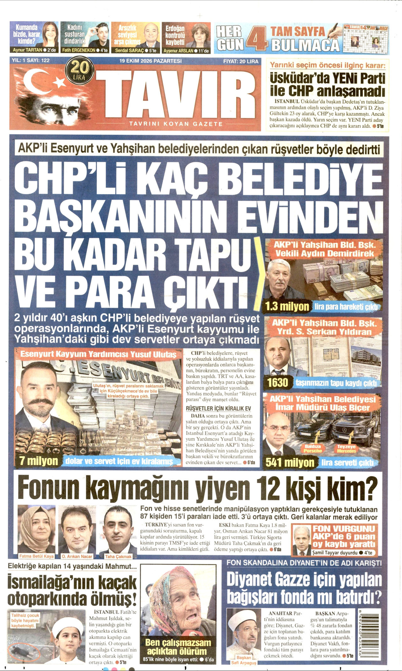 Tavır Gazetesi 20 Ekim 2026 Salı Manşeti Büyük Boyut
