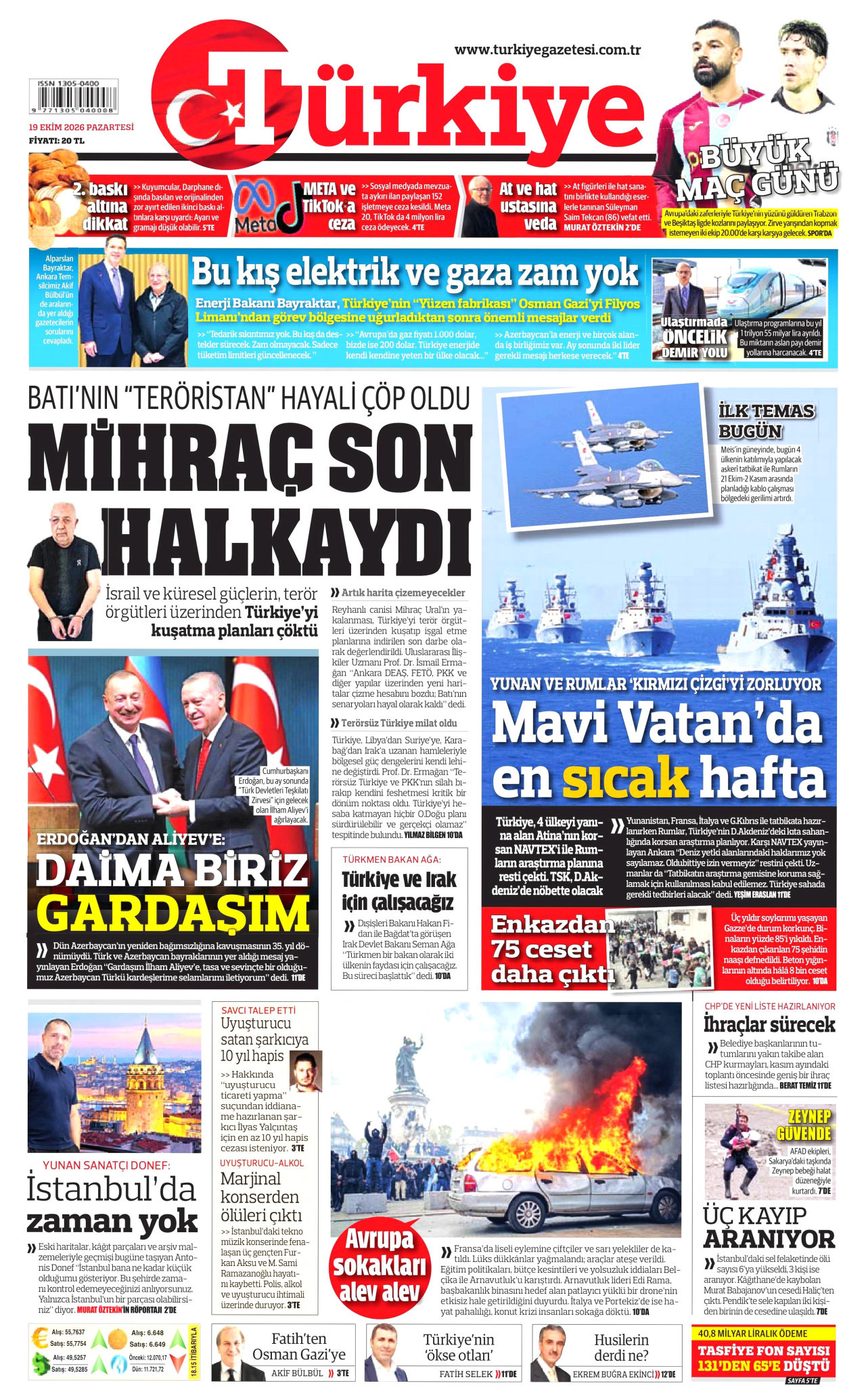 Türkiye Gazetesi 20 Ekim 2026 Salı Manşeti Büyük Boyut