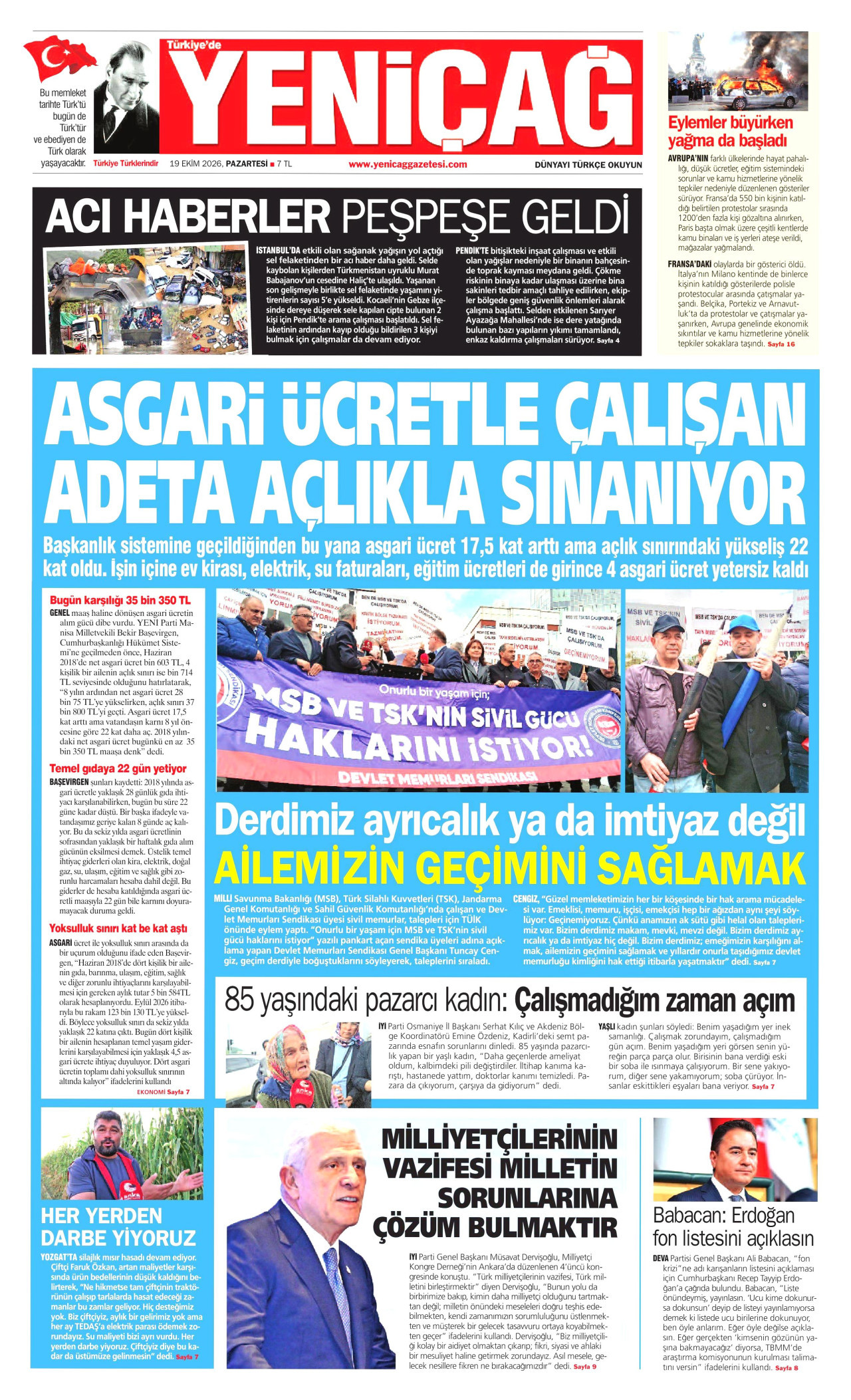 Yeniçağ Gazetesi 20 Ekim 2026 Salı Manşeti Büyük Boyut