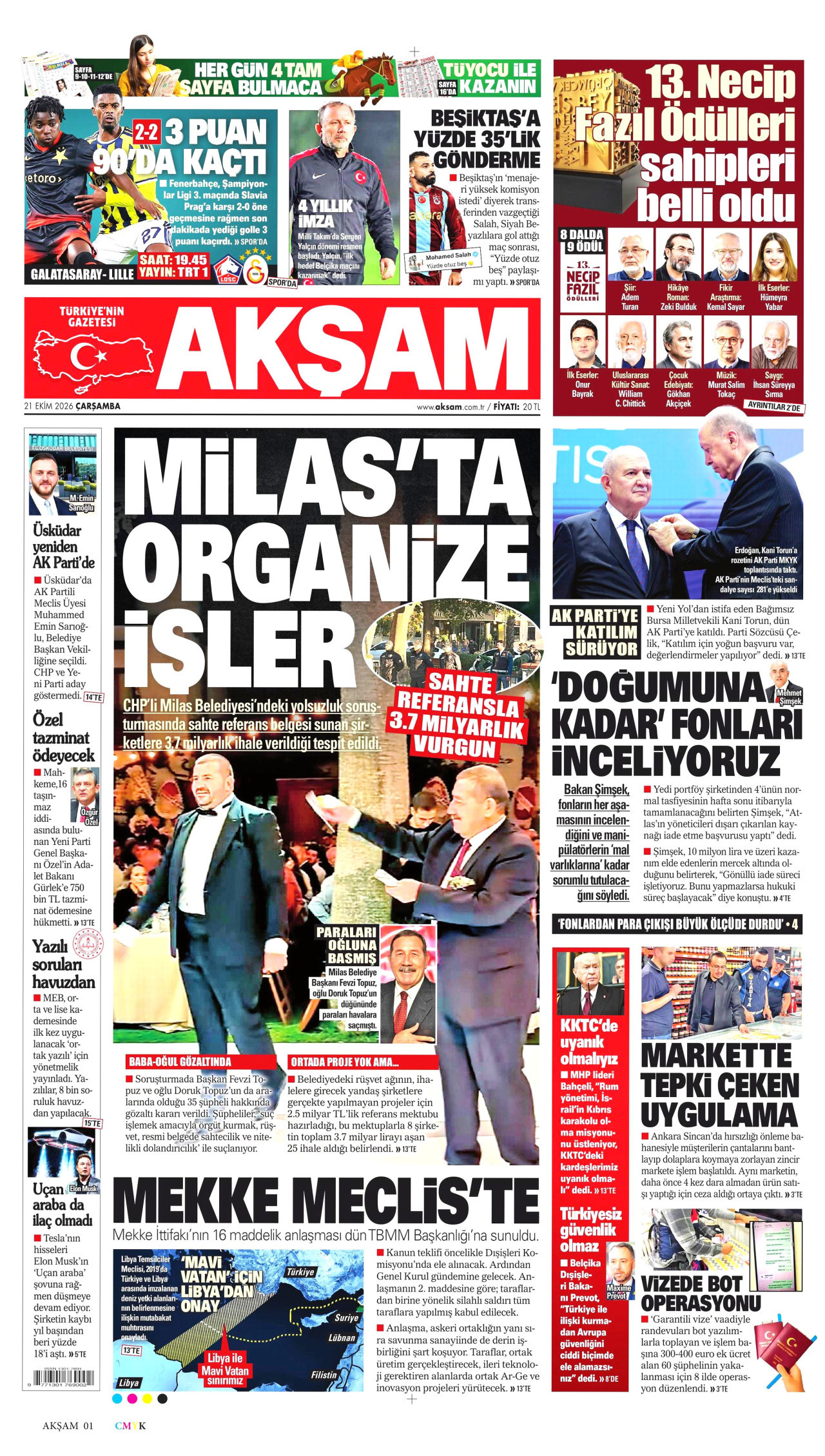 Akşam Gazetesi 21 Ekim 2026 Çarşamba Manşeti Büyük Boyut