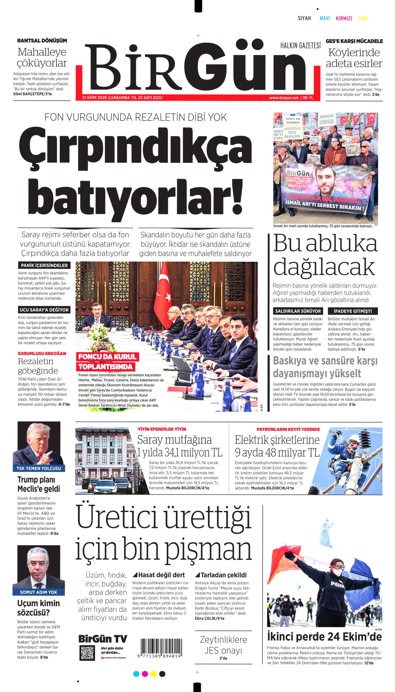 BirGün Gazetesi 21 Ekim 2026 Çarşamba Manşeti Büyük Boyut
