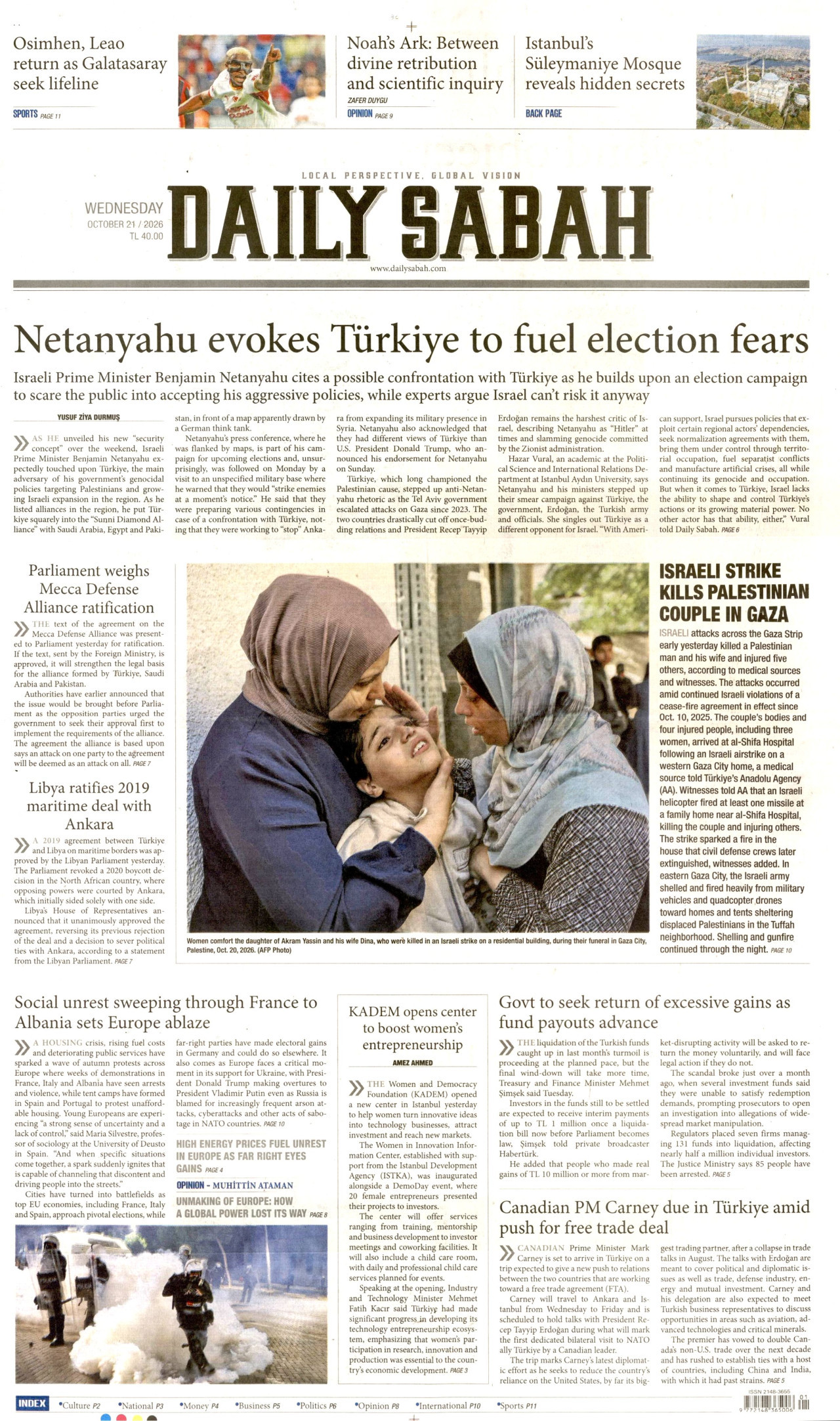 Daily Sabah Gazetesi 21 Ekim 2026 Çarşamba Manşeti Büyük Boyut