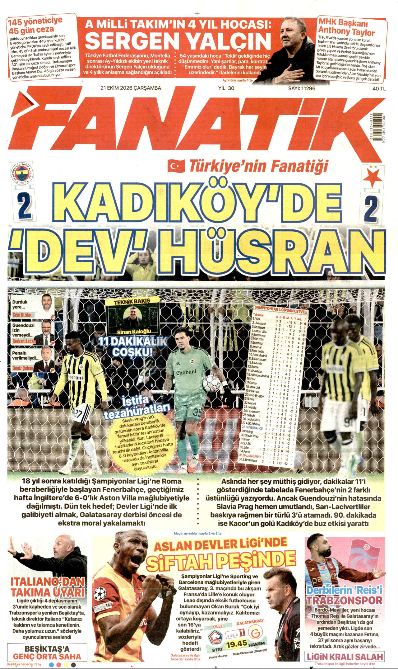 Fanatik Gazetesi 21 Ekim 2026 Çarşamba Manşeti Büyük Boyut