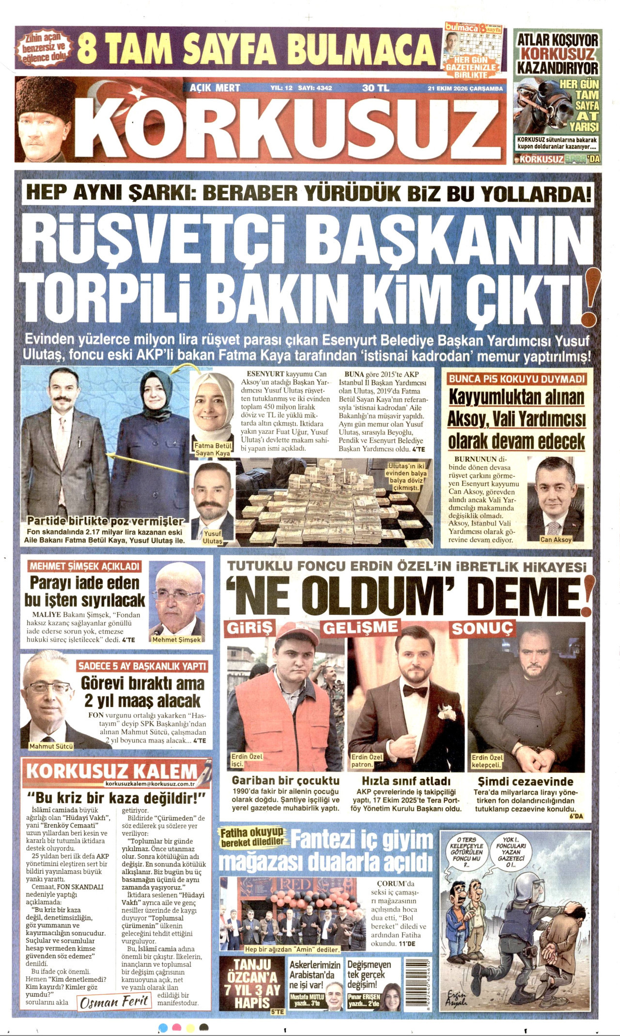 Korkusuz Gazetesi 21 Ekim 2026 Çarşamba Manşeti Büyük Boyut