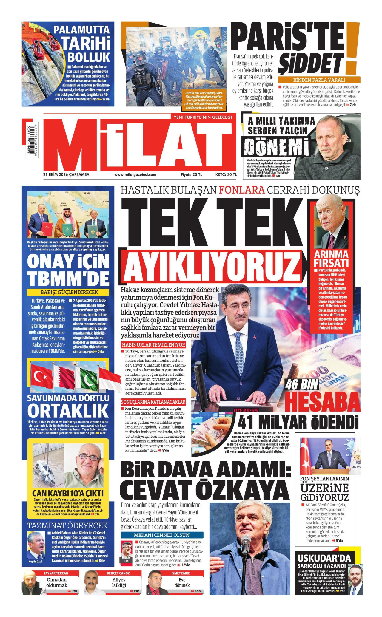 Milat Gazetesi 21 Ekim 2026 Çarşamba Manşeti Büyük Boyut