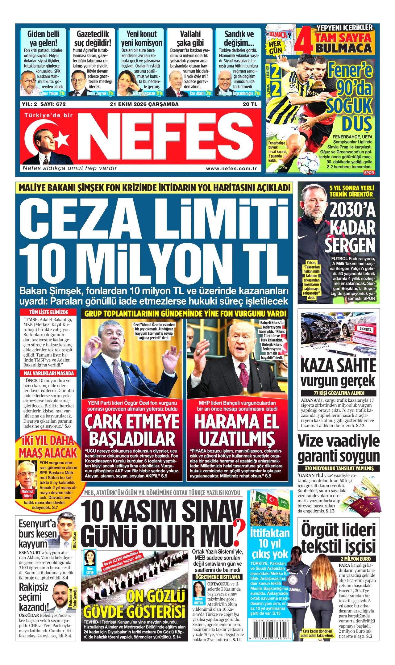 Nefes Gazetesi 21 Ekim 2026 Çarşamba Manşeti Büyük Boyut