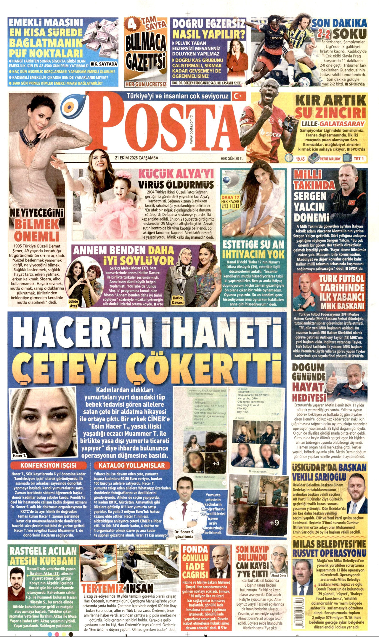 Posta Gazetesi 21 Ekim 2026 Çarşamba Manşeti Büyük Boyut